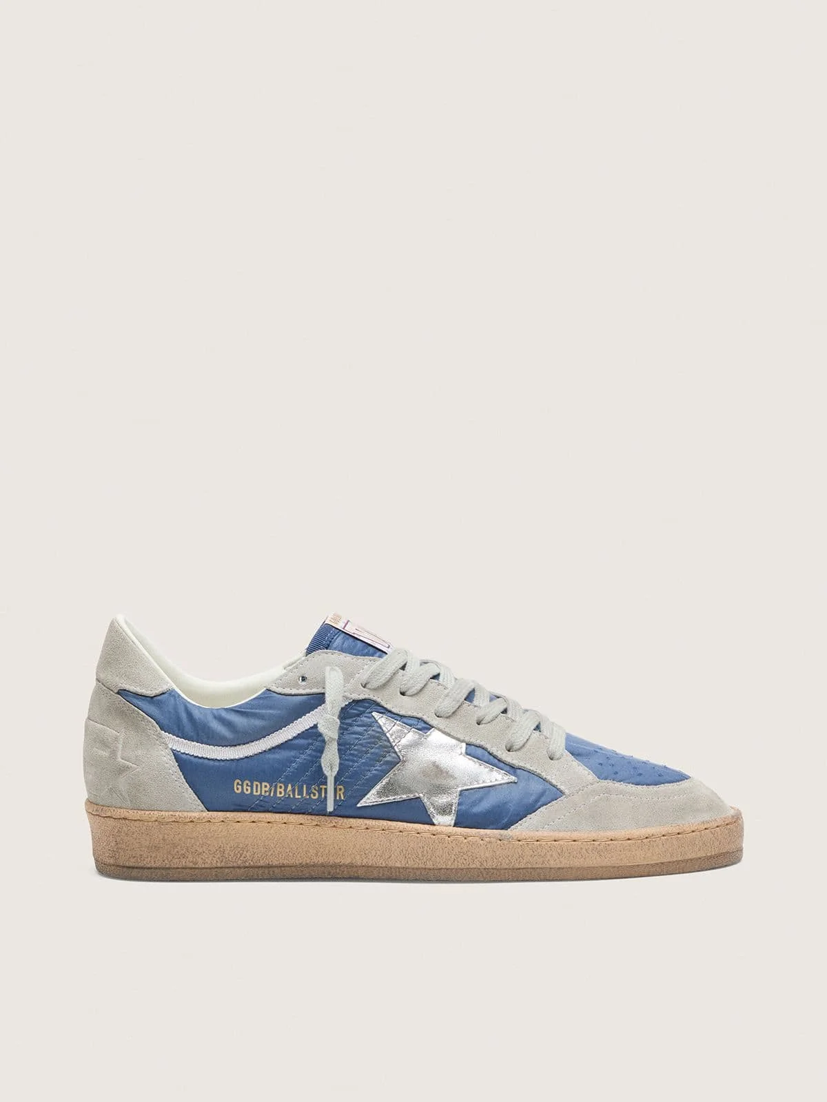 Men’s Ball Star in denim-blue nylon with light gray suede inserts and metallic silver leather star - 1