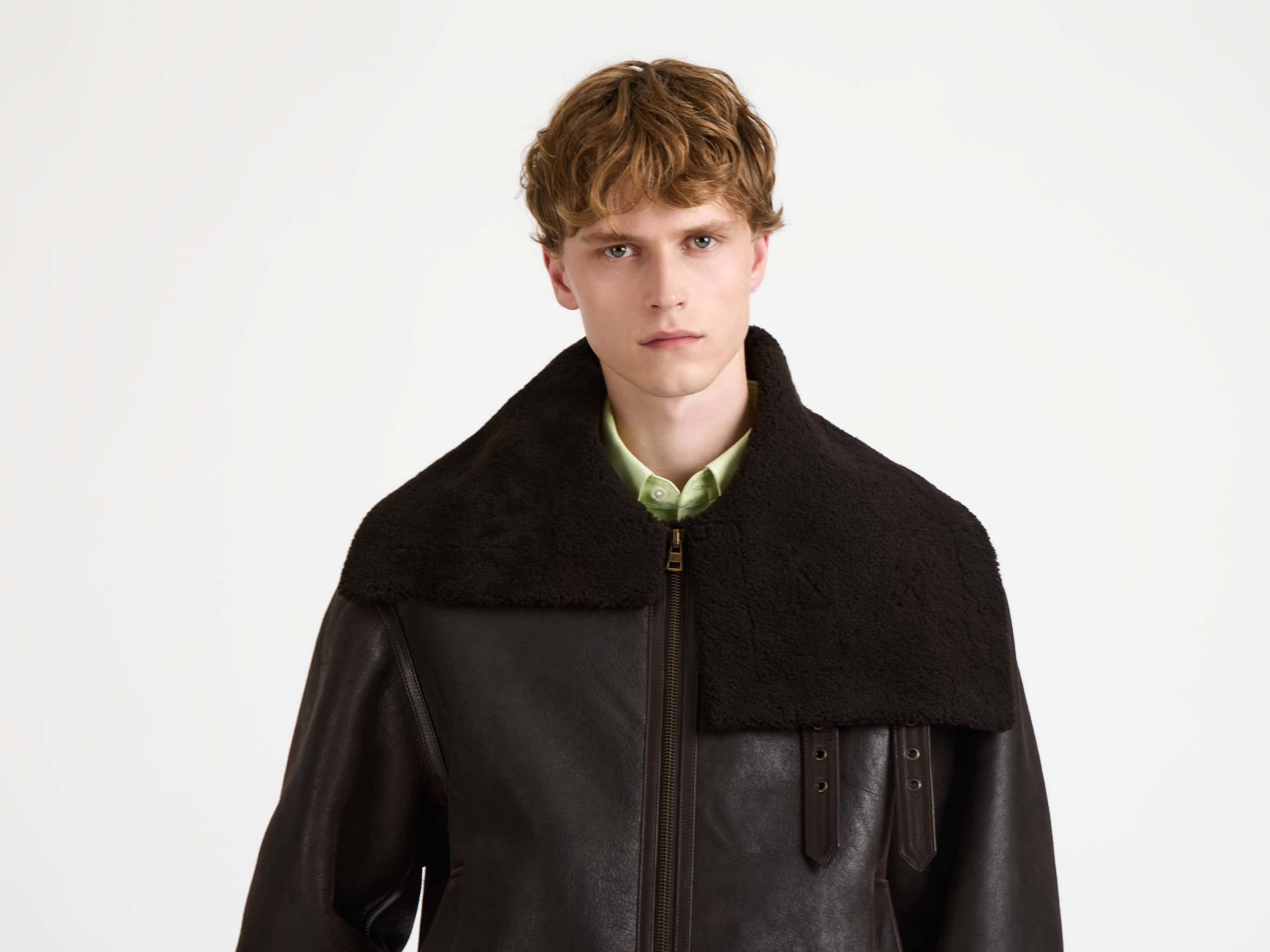 MENS SHEARLING AVIATOR JACKET IN CHOCOLATE BROWN - 4