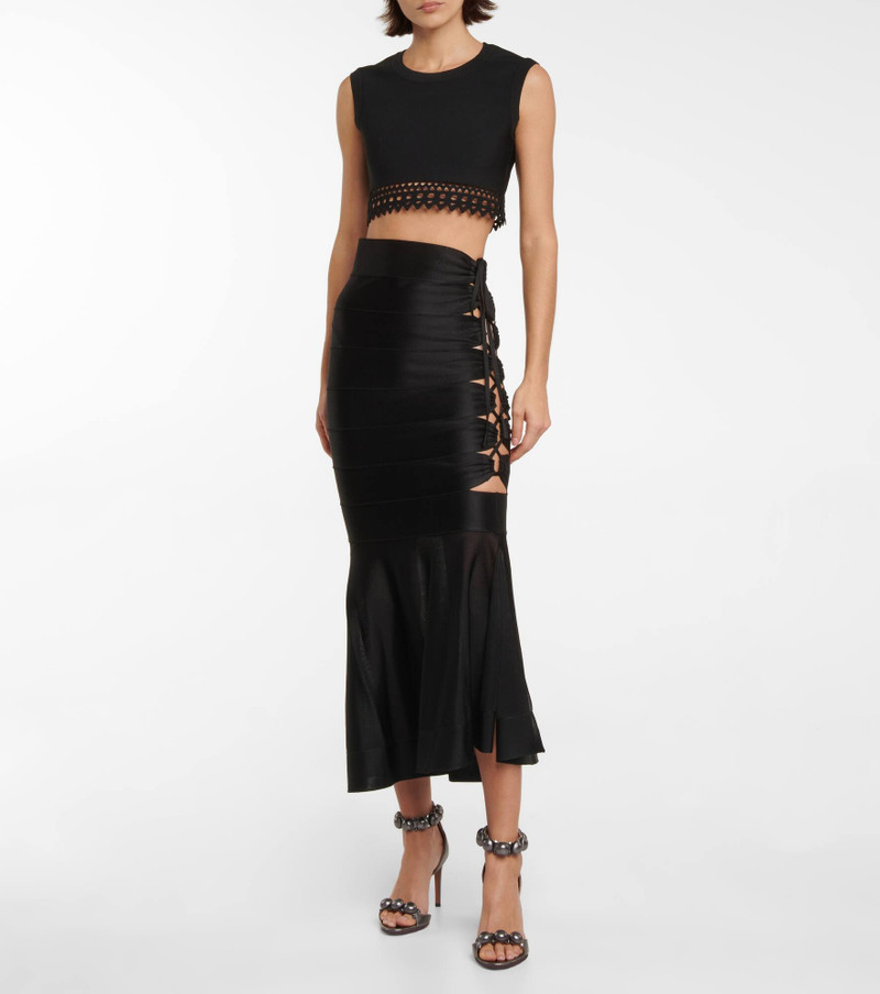 Alaïa Mesh-insert lace-up midi skirt outlook