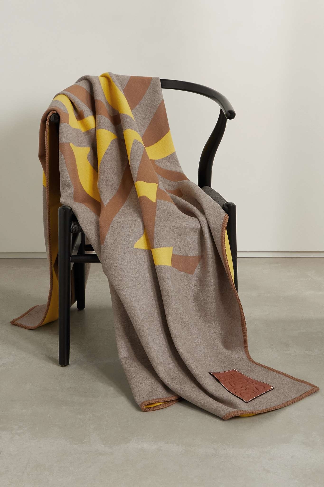 Leather-trimmed jacquard-knit wool and cashmere-blend blanket - 1