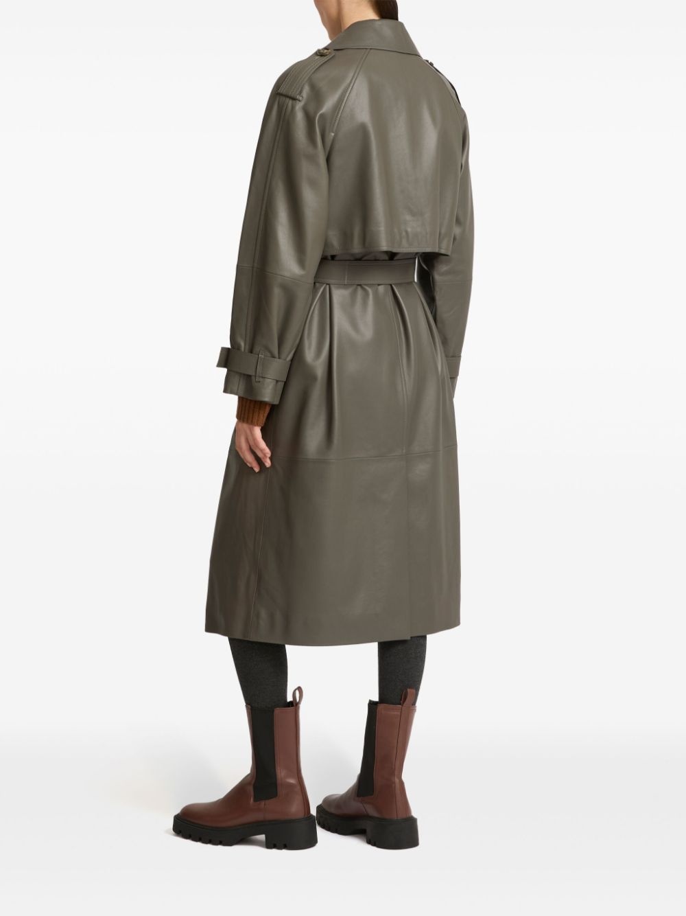belted leather trench coat - 3