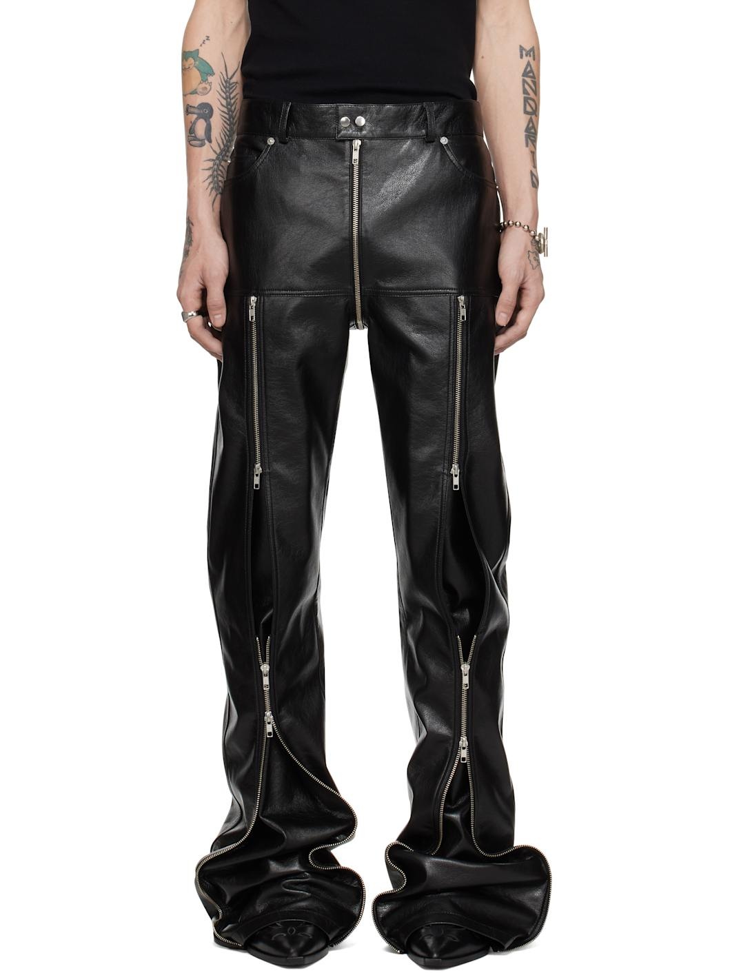 Black Zipped Riot 5-Pocket Faux-Leather Pants - 1