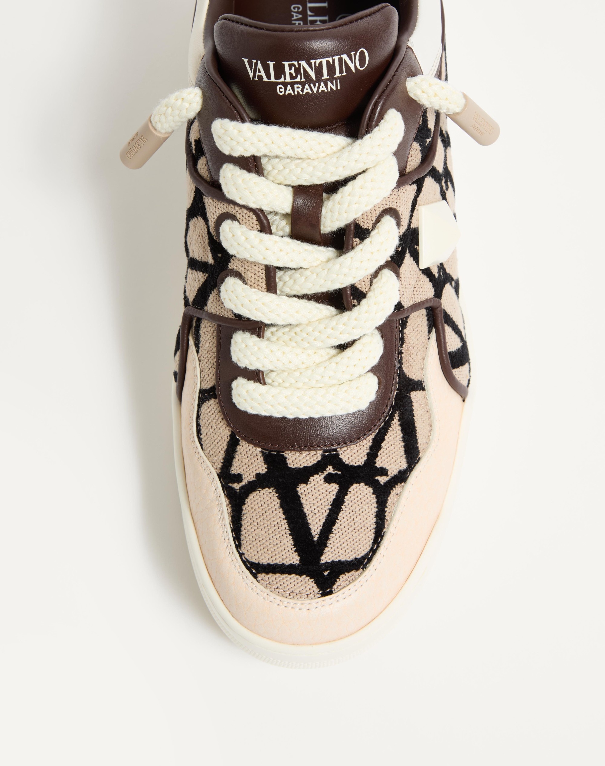 ONE STUD XL LOW-TOP SNEAKER IN NAPPA LEATHER AND TOILE ICONOGRAPHE FABRIC - 7