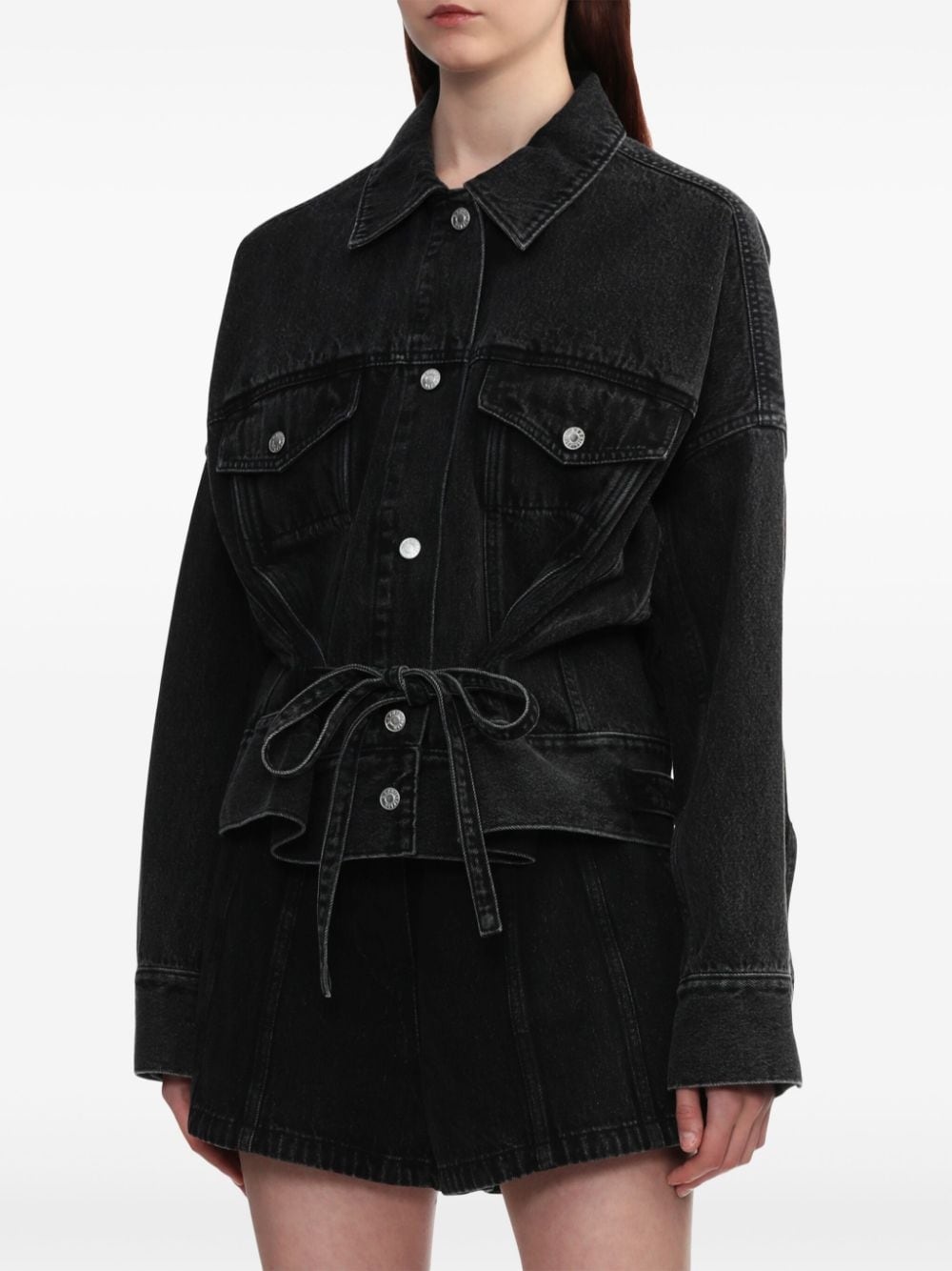 button-up belted denim jacket - 3