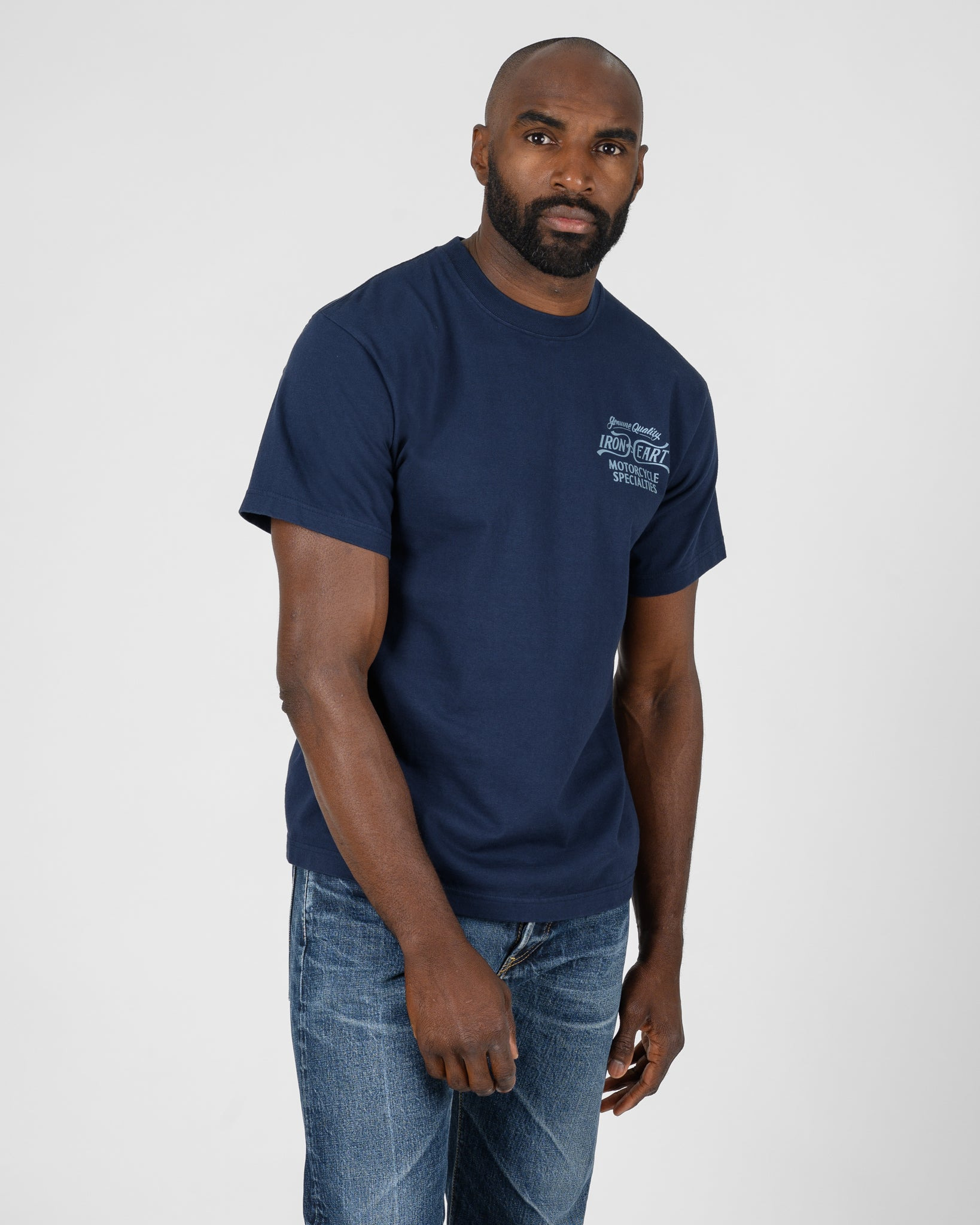 7.5OZ PRINTED LOOPWHEEL CREW NECK T-SHIRT - NAVY - 3