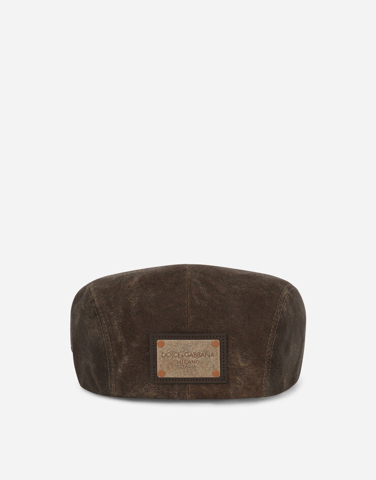 Washed cotton flat cap with logo tag - 2