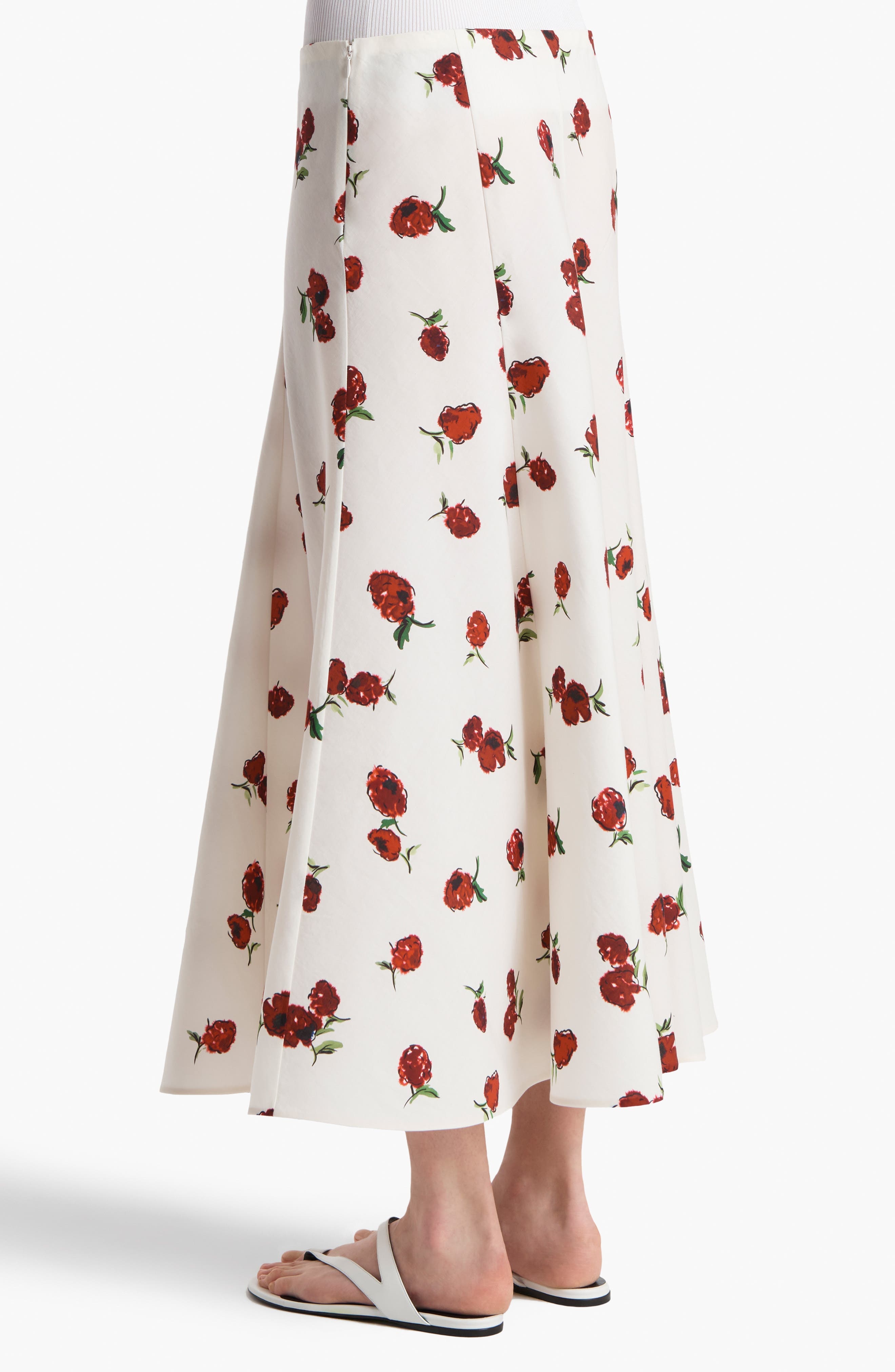 Khaite Lenno Raspberry Print Organza Midi Skirt in Raspberry/Cream 628 at Nordstrom - 2