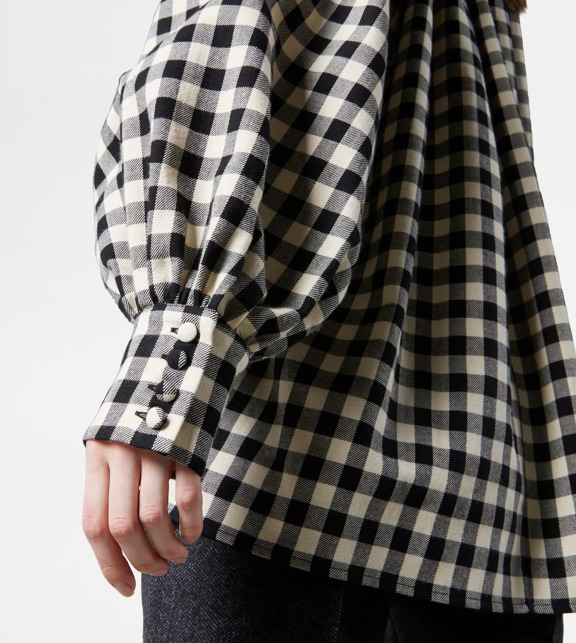 FLANNEL BLOUSE - BLACK, WHITE - 5