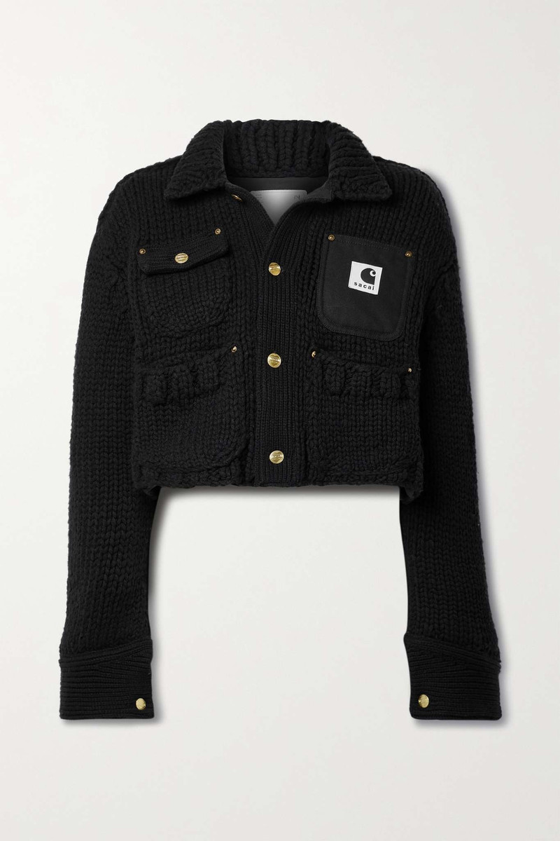 + Carhartt WIP cropped canvas-trimmed ribbed wool-blend jacket 1