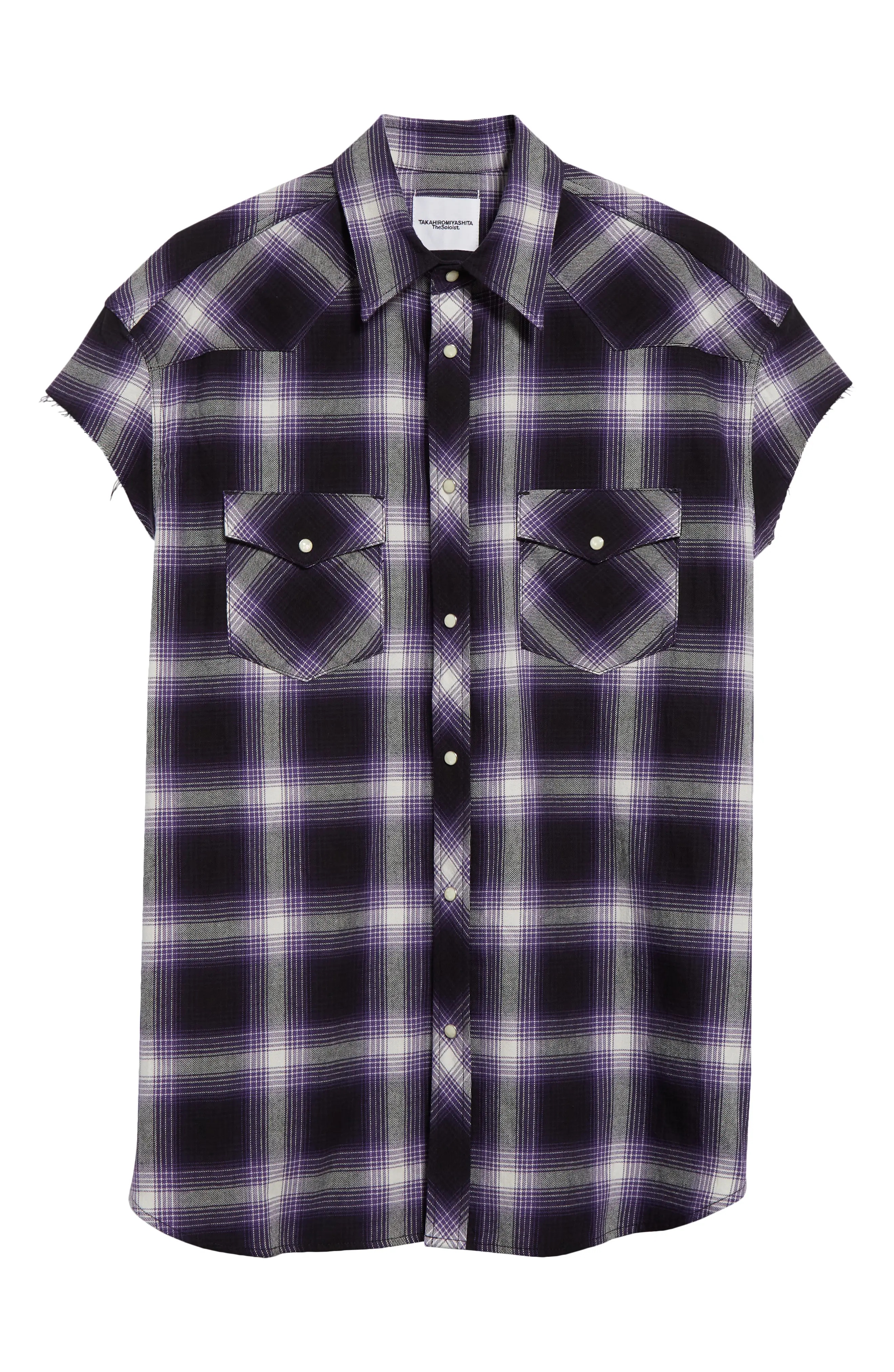 x Rafu Plaid Cutoff Sleeve Snap-Up Western Shirt - 6