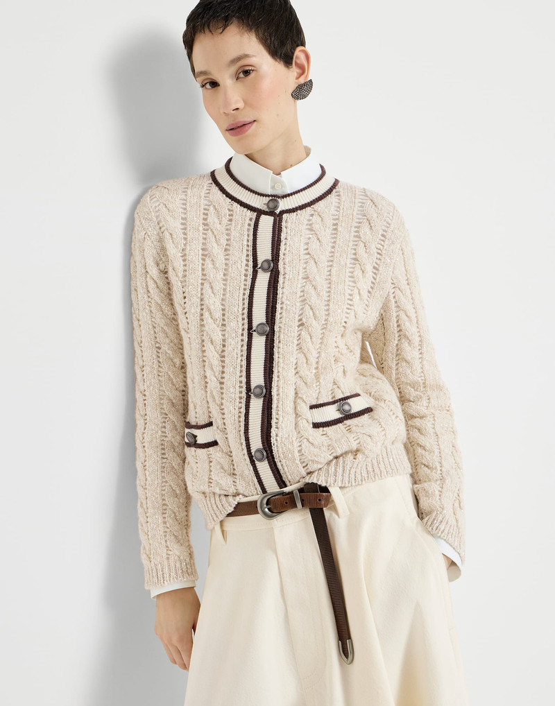 Soft virgin wool and cashmere diamond yarn cable knit cardigan 5
