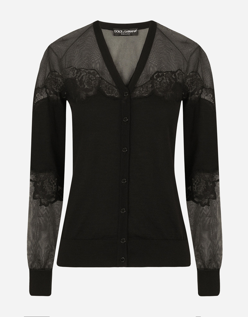 Cashmere, tulle and silk cardigan with lace 1