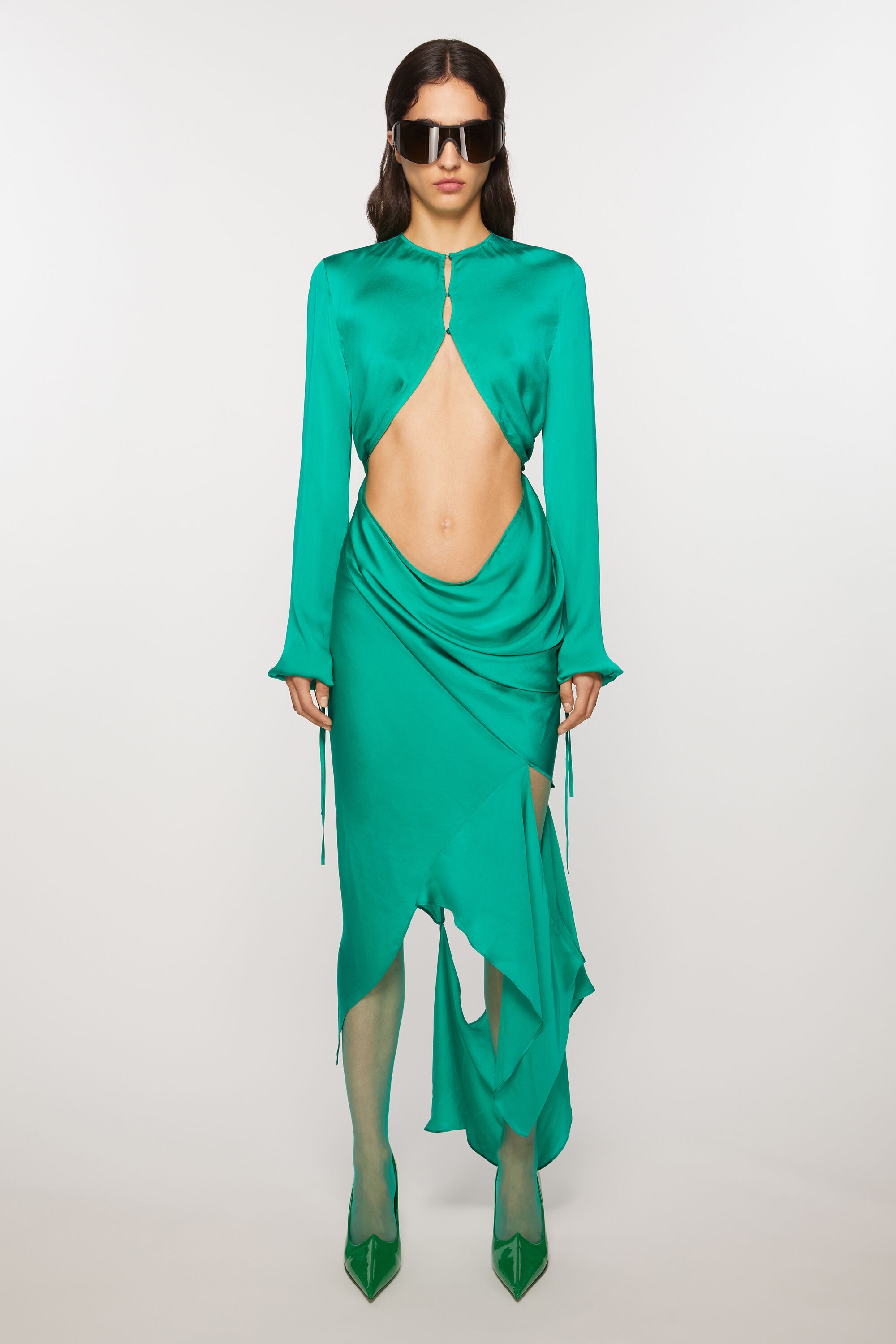 Silk cut-out dress - Jade green - 2