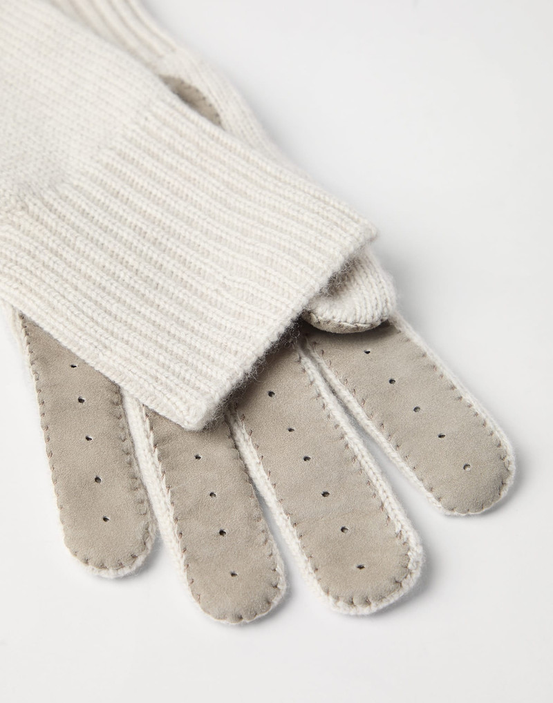 Brunello Cucinelli Cashmere knit gloves with suede palm outlook