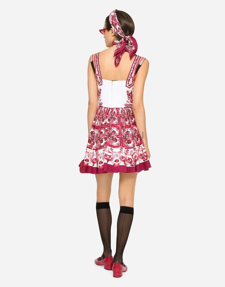 Short Majolica-print charmeuse bustier dress - 3