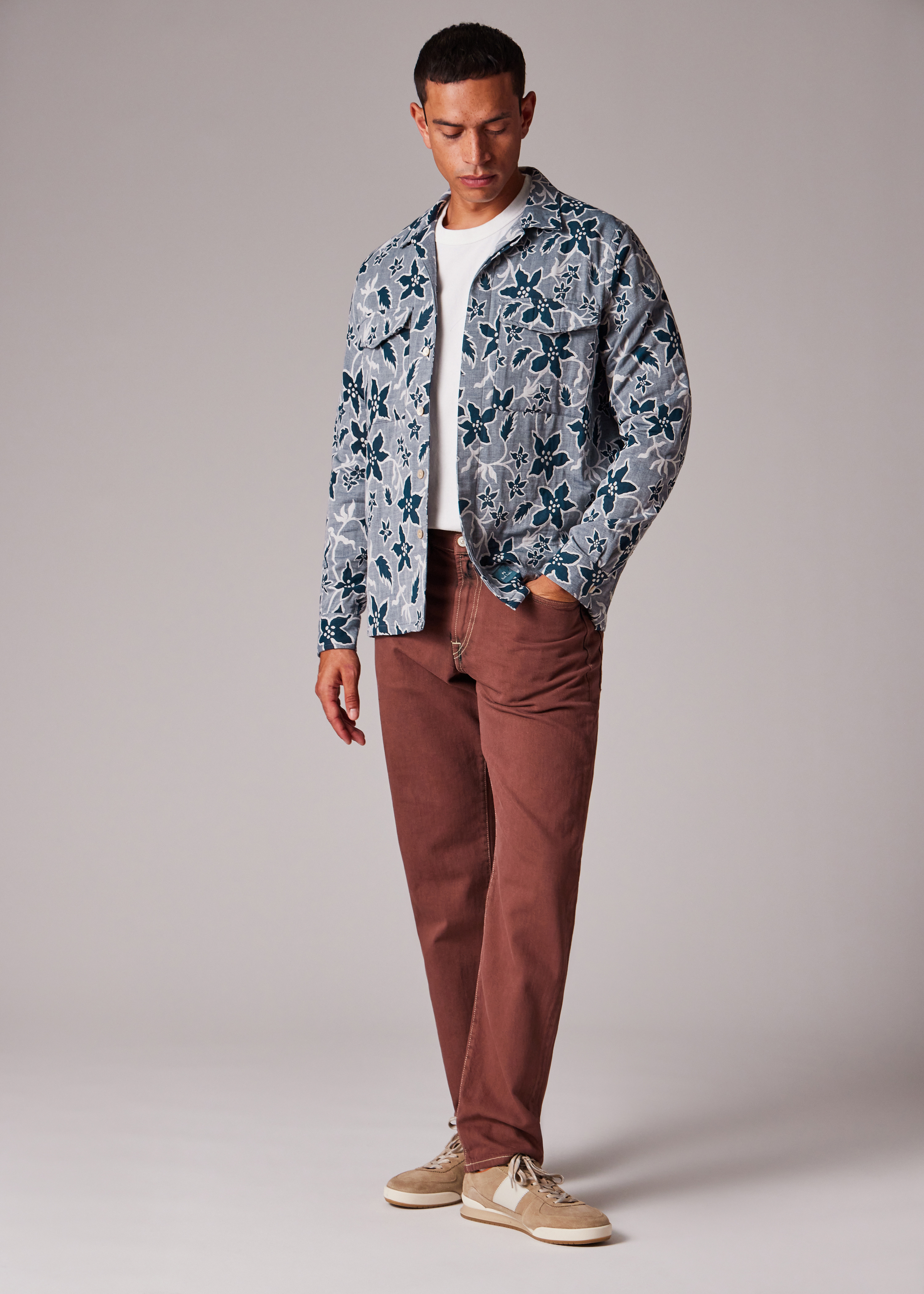 Blue Floral Double-Face Cotton Shirt - 6