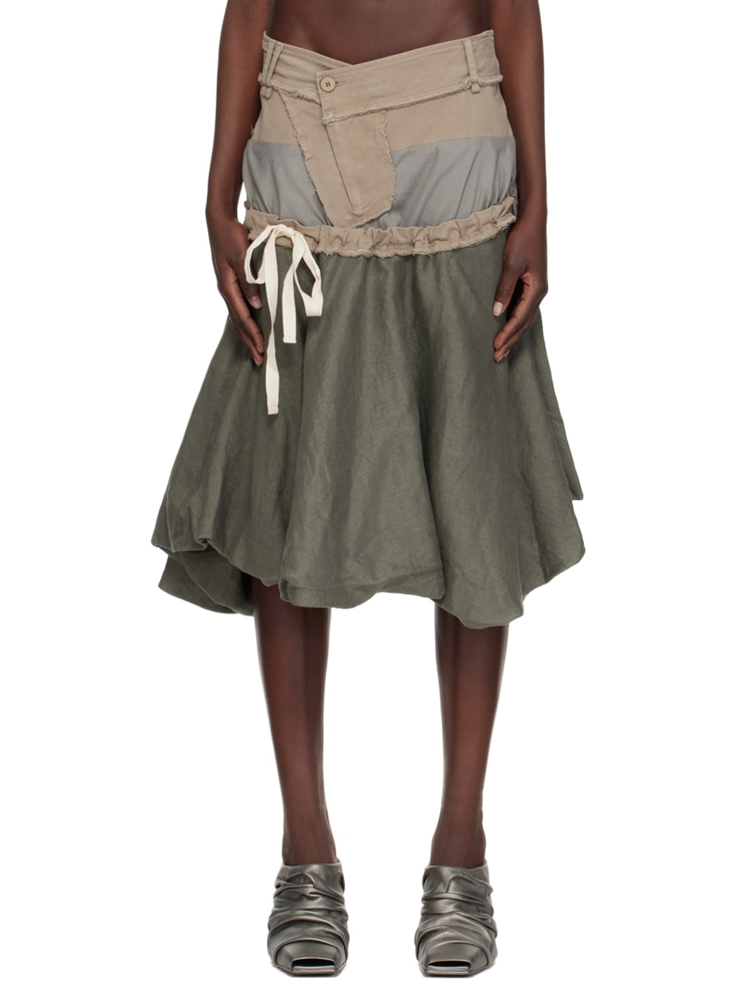 Taupe Layered Midi Skirt - 1