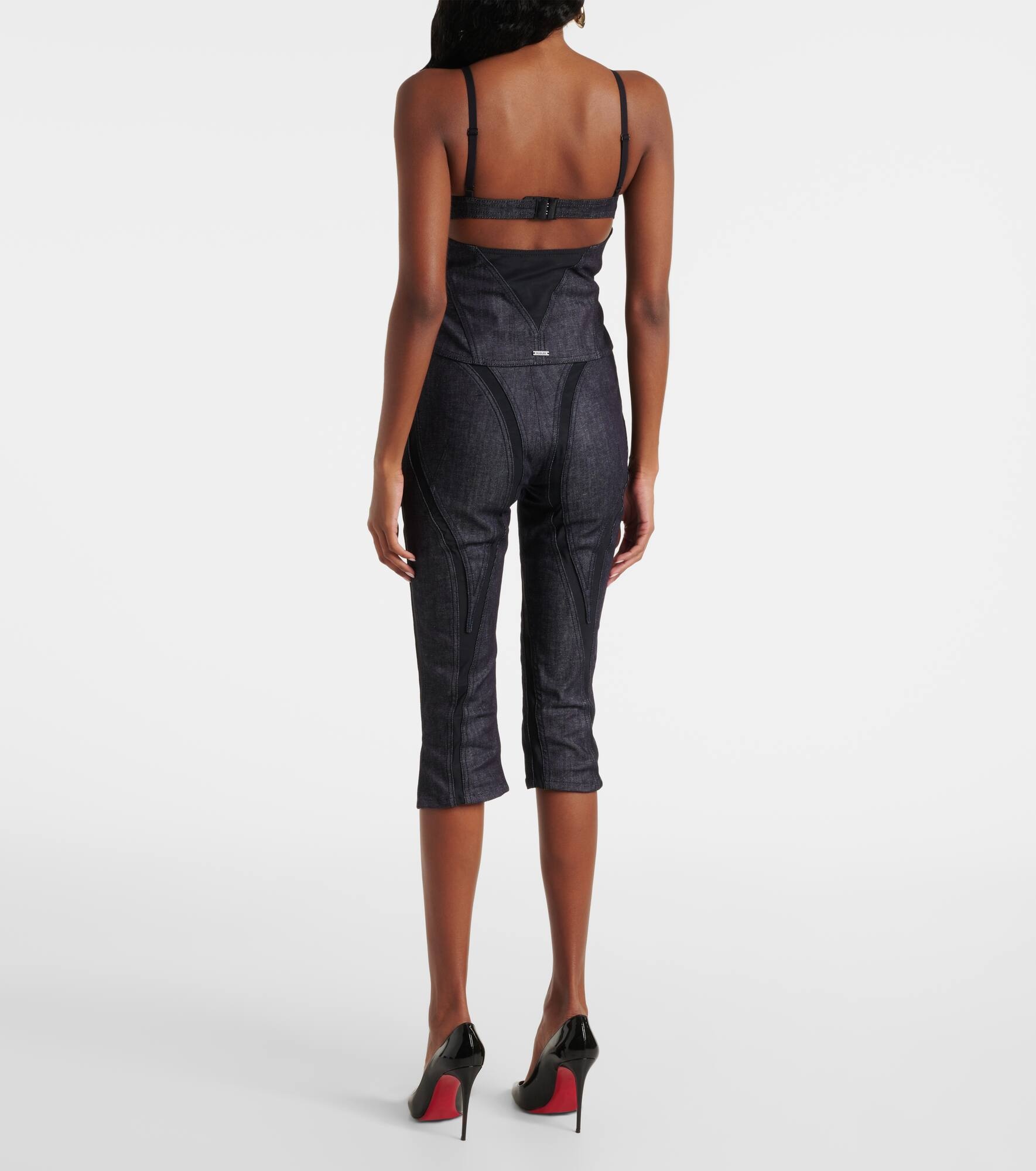 Mesh-trimmed denim corset - 3