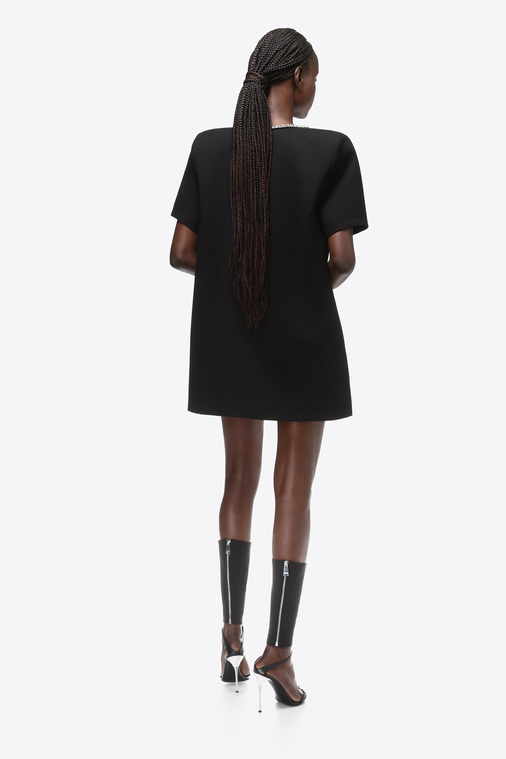 CRYSTAL BOW V-NECK T-SHIRT DRESS - 5