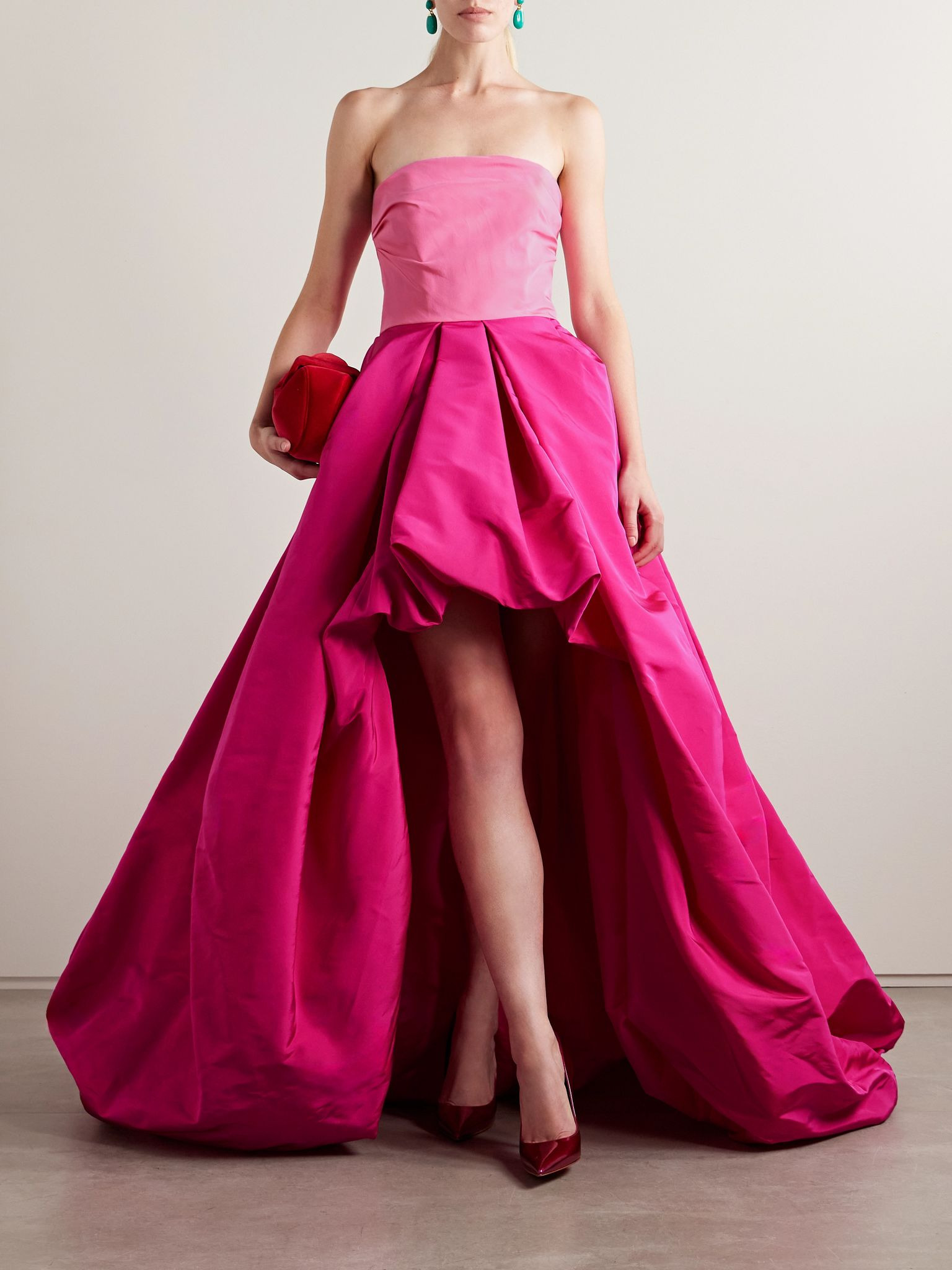 Strapless two-tone silk-faille gown Bright pink - 2