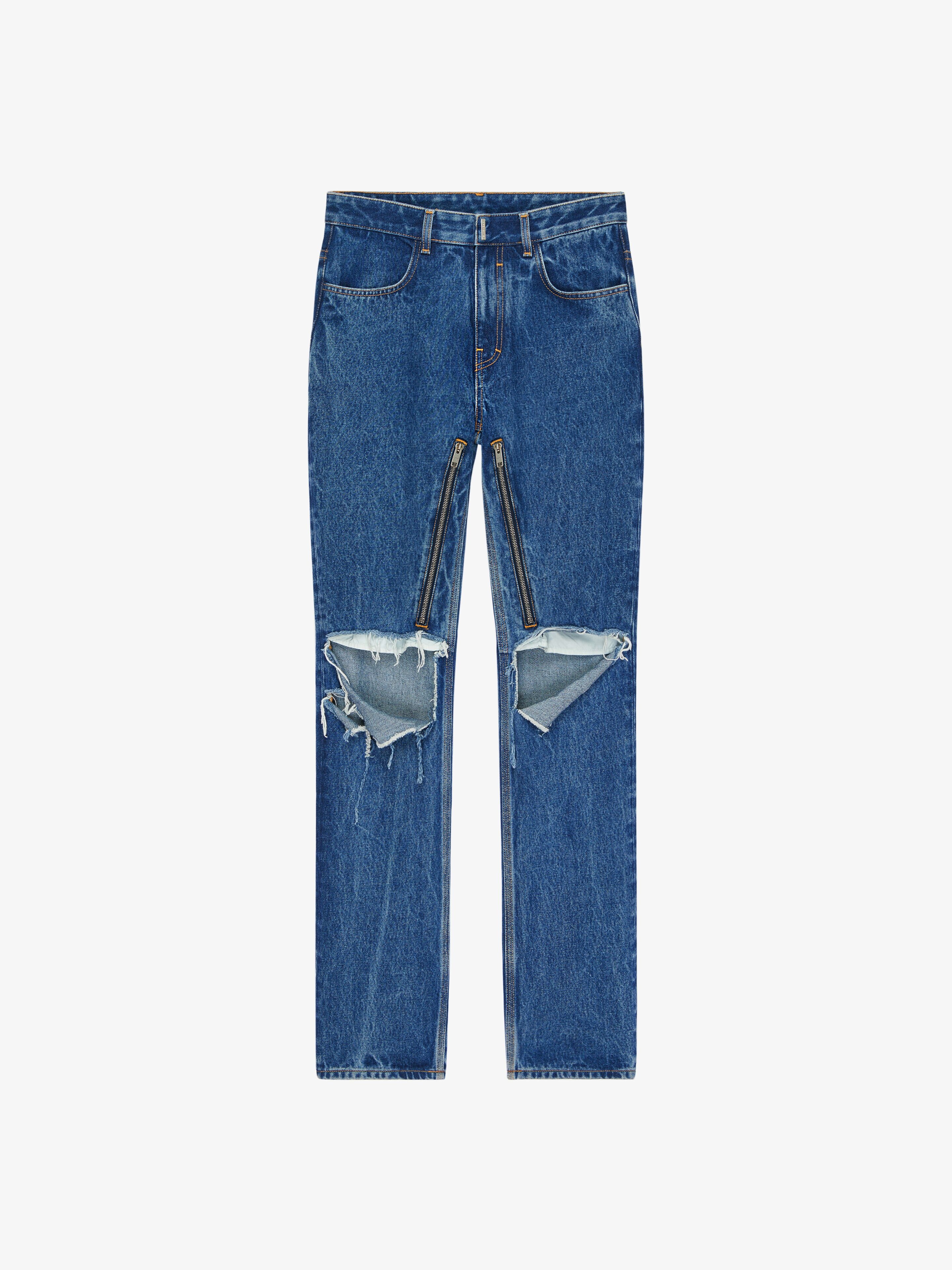 STRAIGHT FIT JEANS IN DESTROYED DENIM - 1