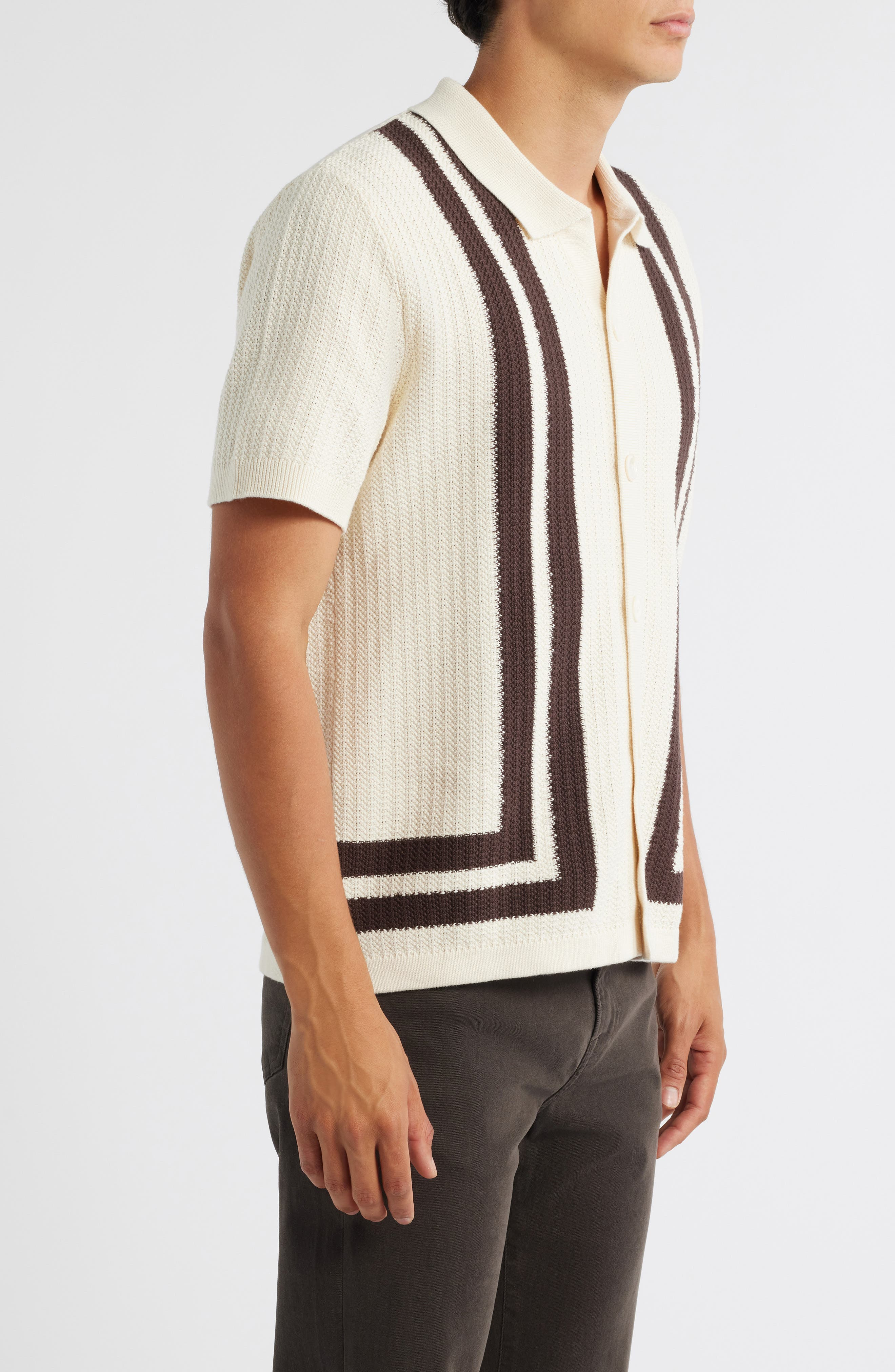 NN07 Ares 6636 Short Sleeve Knit Cotton Button-Up Shirt in Ivory at Nordstrom - 4