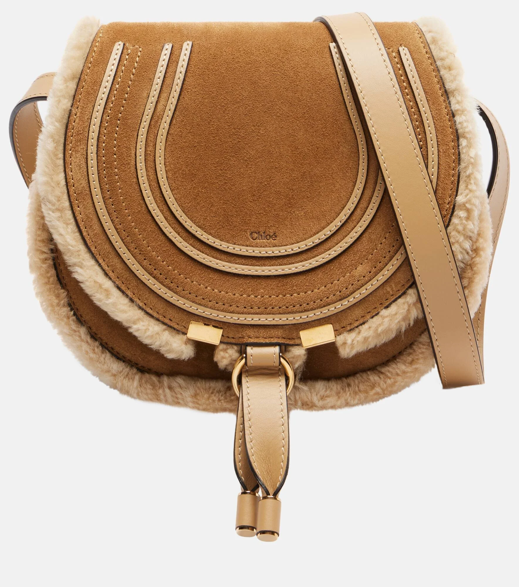 Marcie Small shearling-trimmed suede crossbody bag - 1