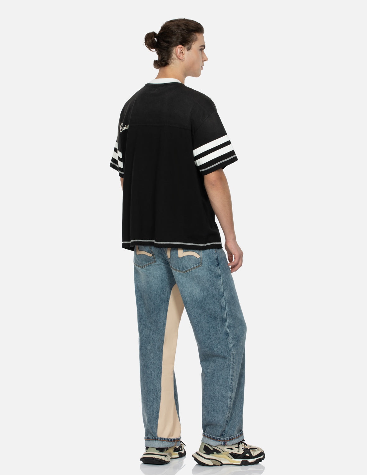 Leather Inlay and Seagull Pockets Baggy Fit Jeans - 3