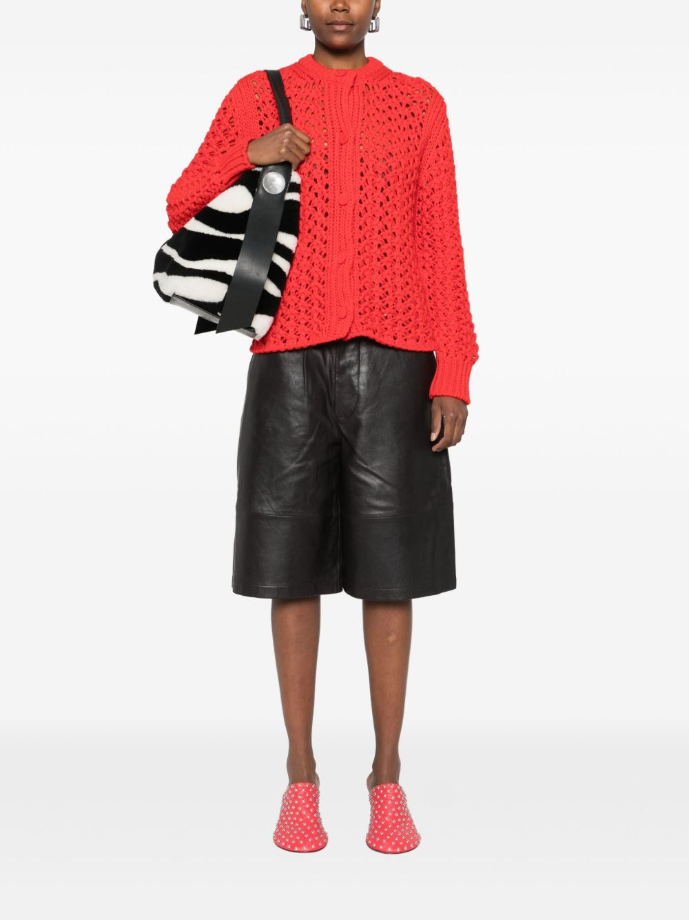 open-knit buttoned-up cardigan - 2