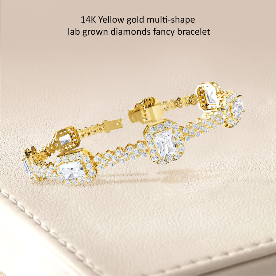 Diamond2Deal - Diamond2Deal 14k Yellow Gold 13 Carat Radiant Cut Lab Grown Diamond Fancy Link Bracelet 7" VVS-VS, E - 2