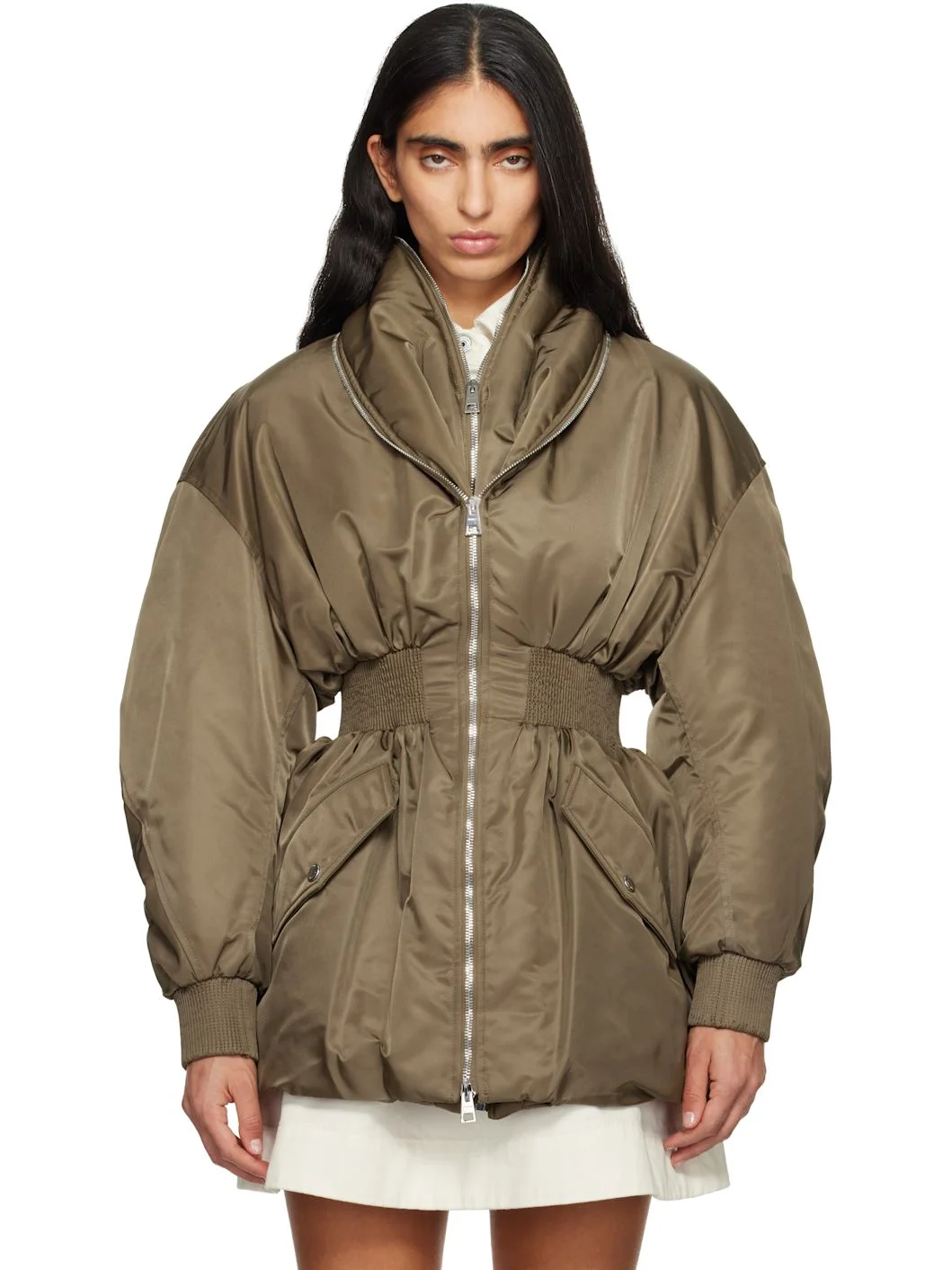 Khaki Hourglass Bomber Jacket - 1