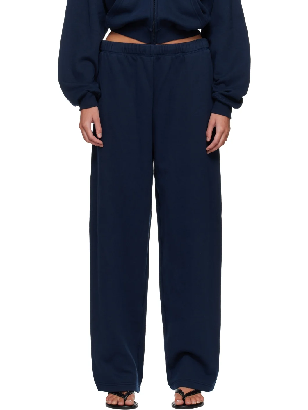 Navy Cotton Fleece Classic Straight Leg Sweatpants - 1