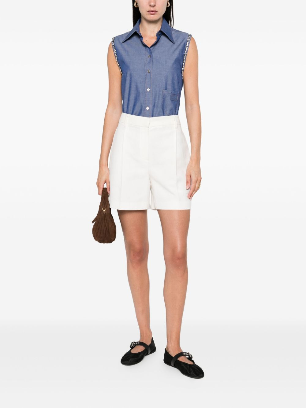 crystal-embellished sleeveless shirt - 2