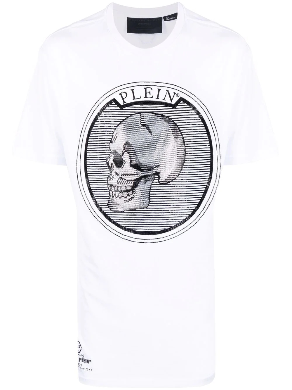 Outline Skull crystal cotton T-shirt - 1