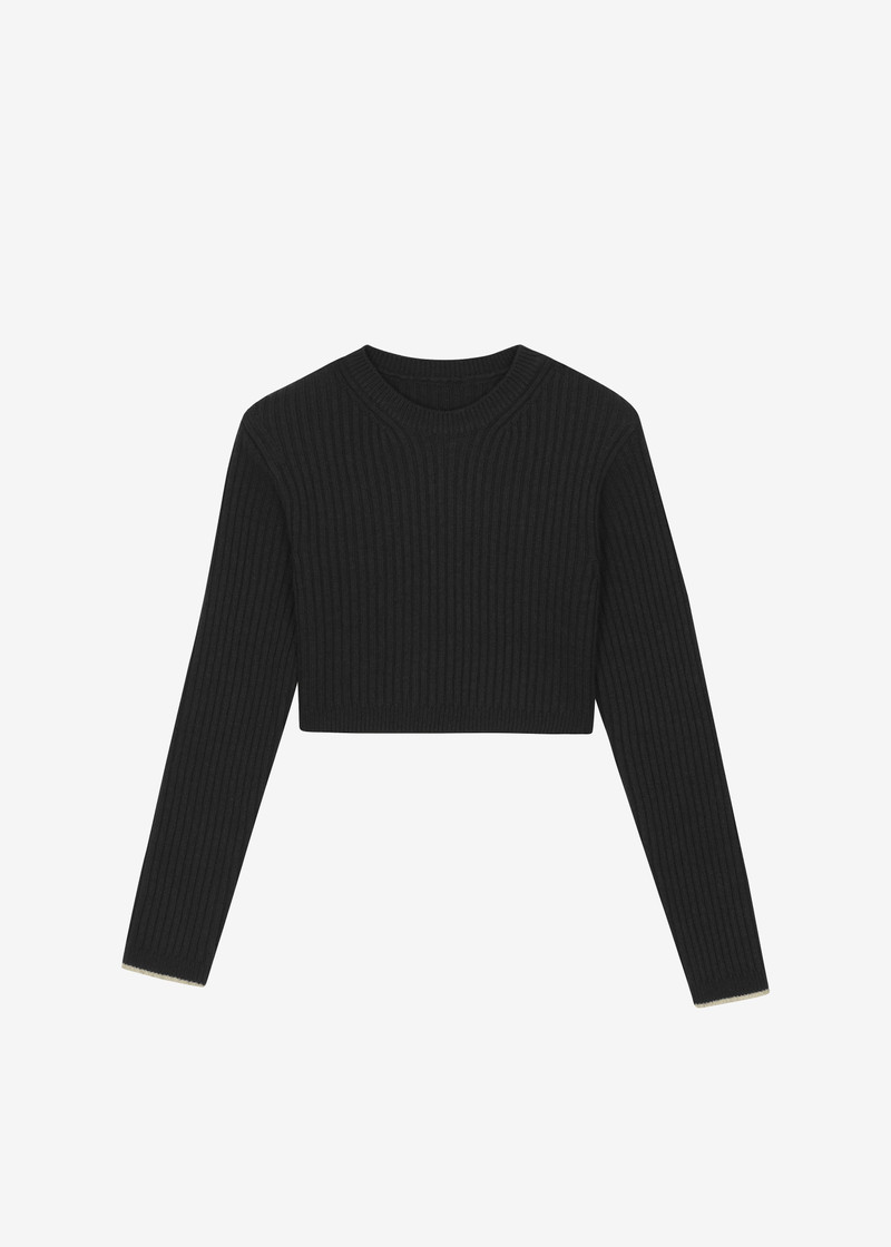 Ritsem Cropped Ribbed Wool Sweater - Black 1