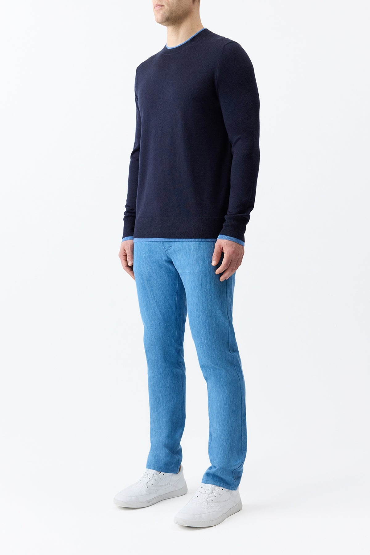 Wells Knit Sweater in Dark Navy & Sky Cashmere Silk - 4