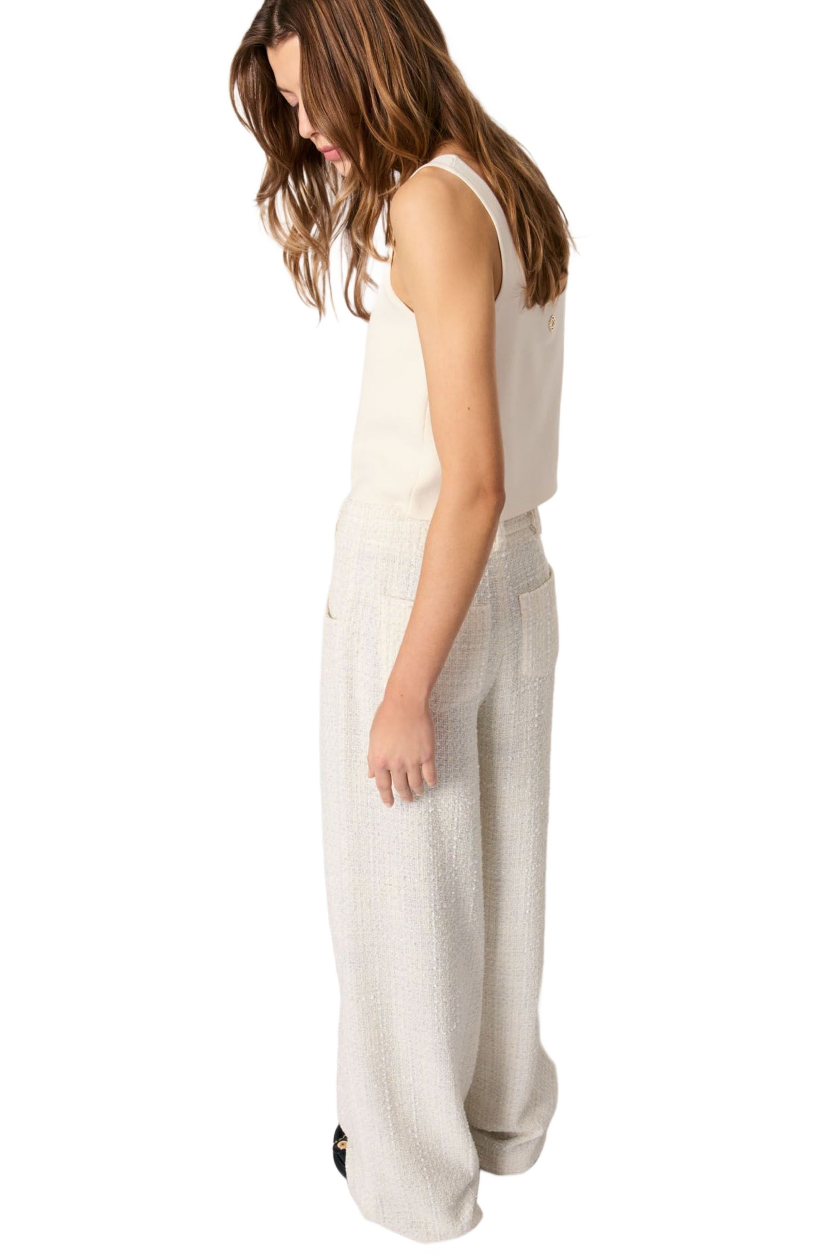 maje Wide-leg tweed trousers in Ecru at Nordstrom - 6