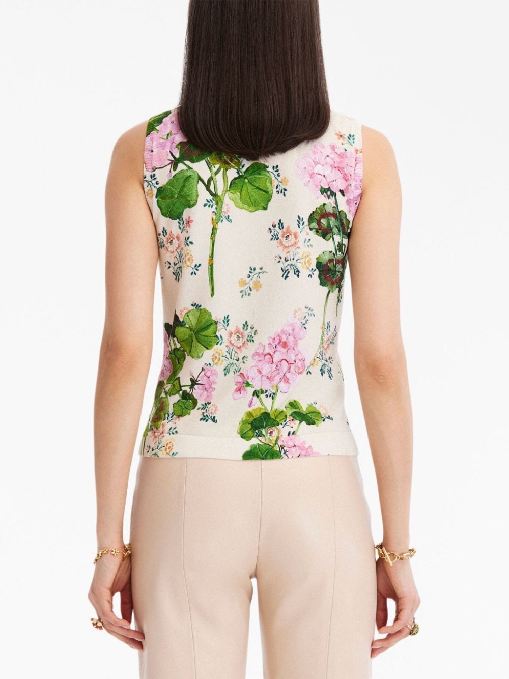 geranium-print sleeveless knitted top - 4