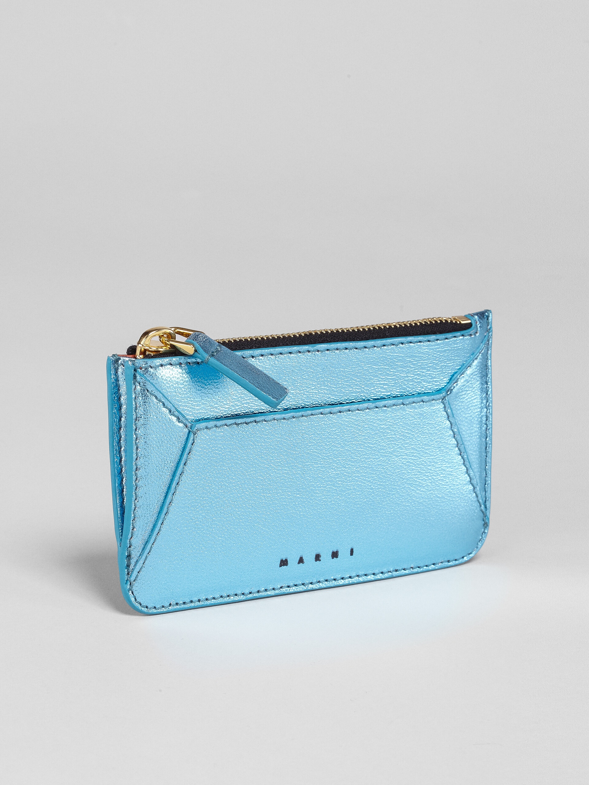 PALE BLUE METALLIC LEATHER CARD CASE - 3