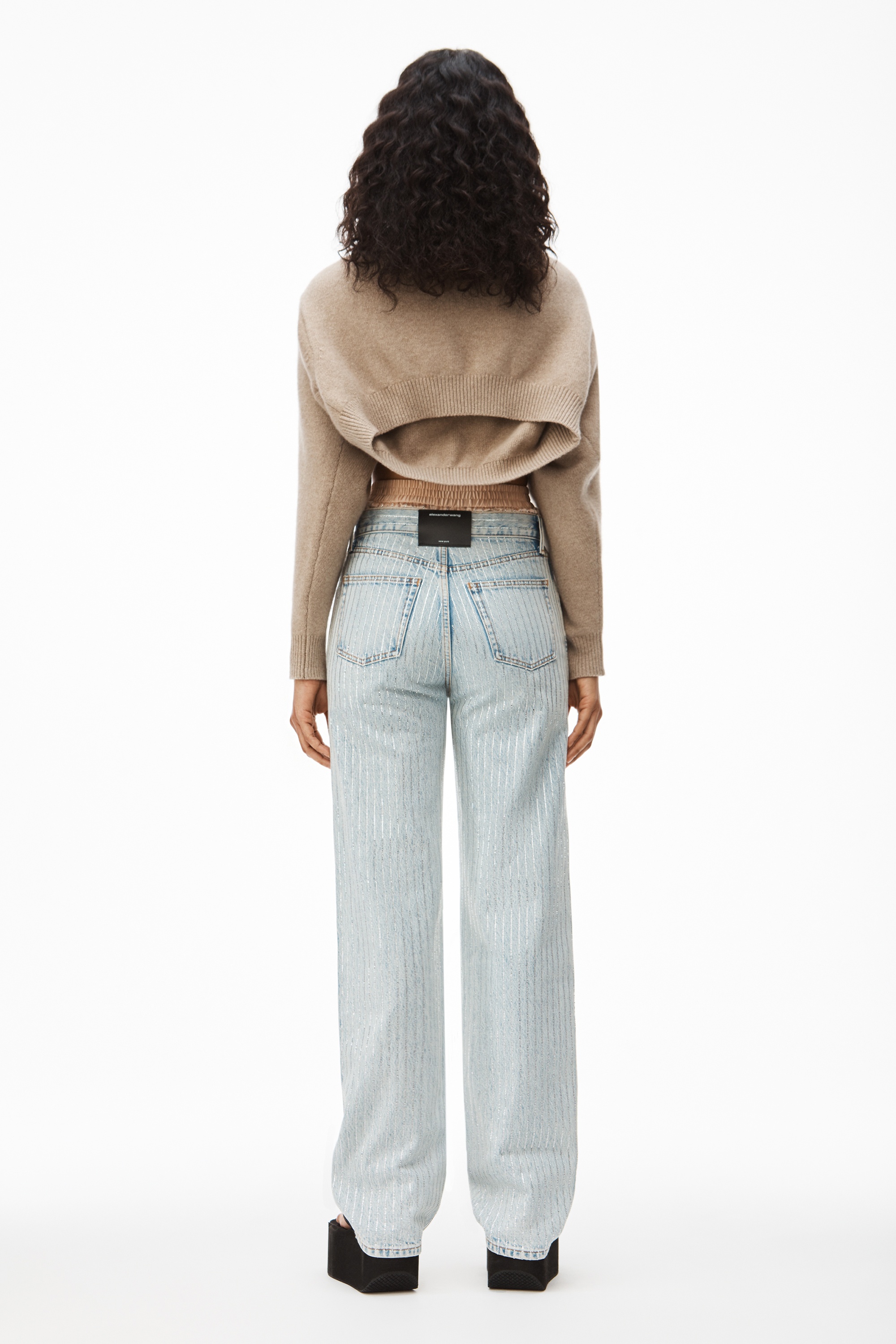 CRYSTAL STRIPE SKATER PANT IN DENIM - 5