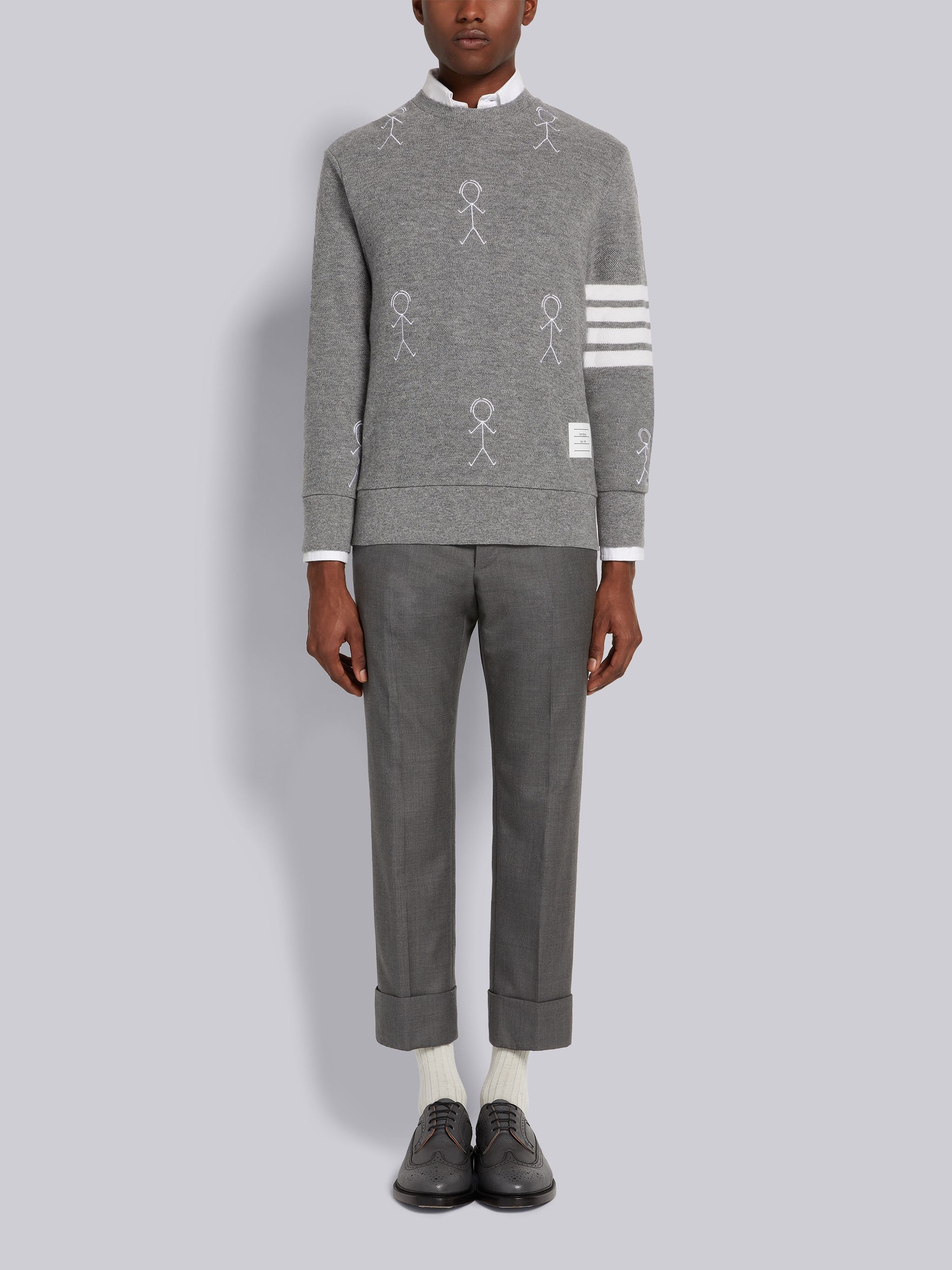 Light Grey Cashmere Pique 4-Bar Mr. Thom Half Drop Embroidered Sweatshirt - 4