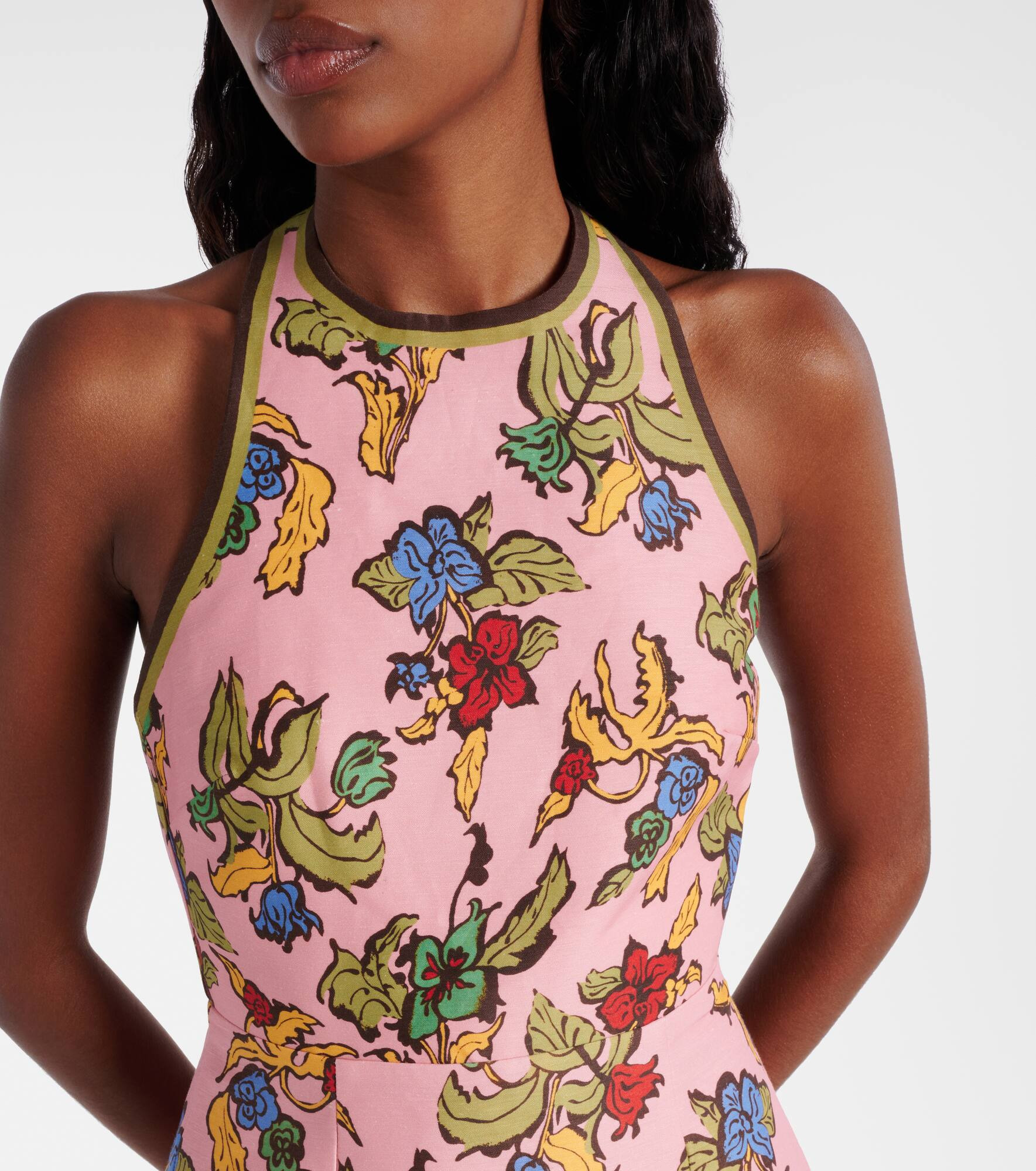Floral halterneck linen-blend minidress - 4