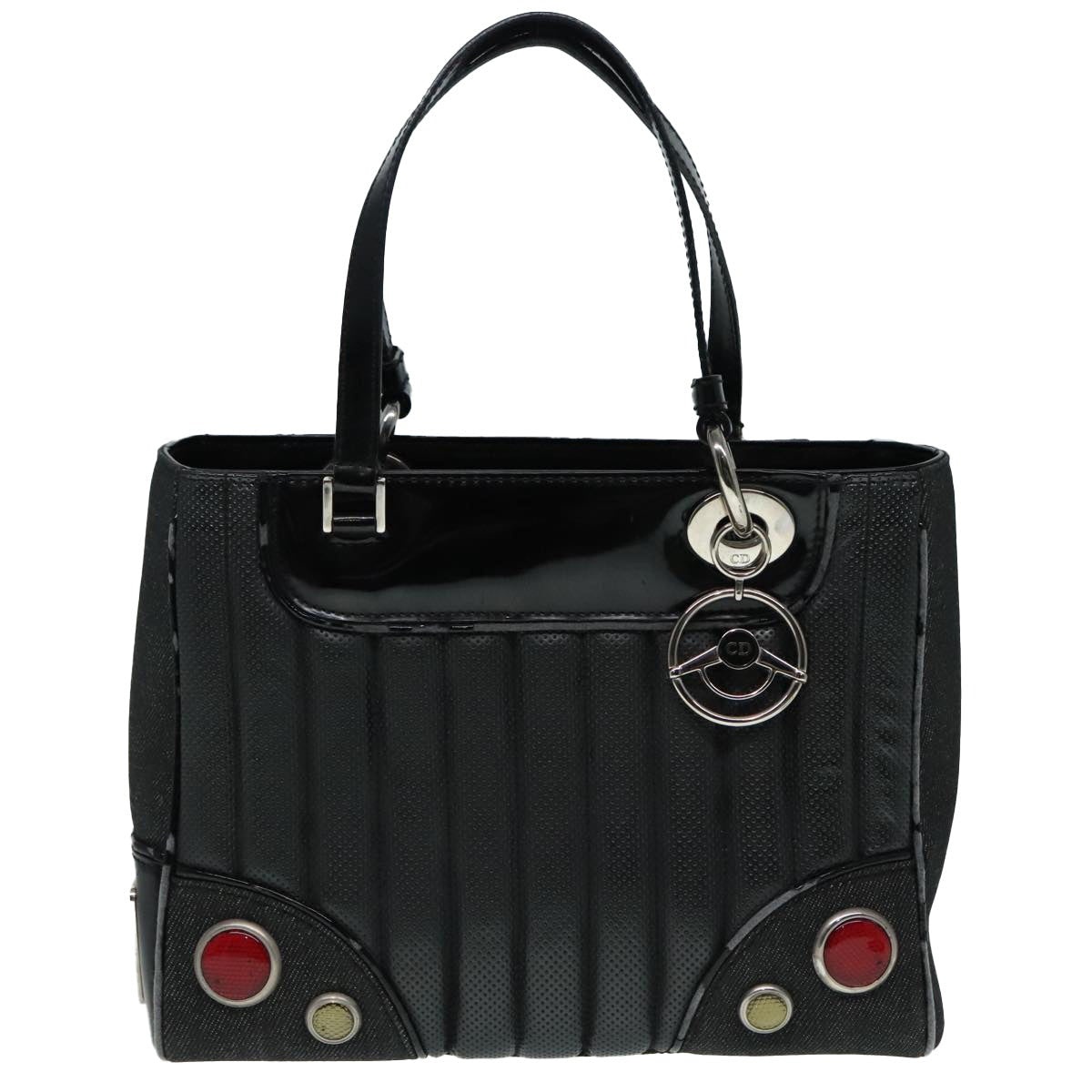DIOR Hand Bag Leather Canvas Black Silver - 13