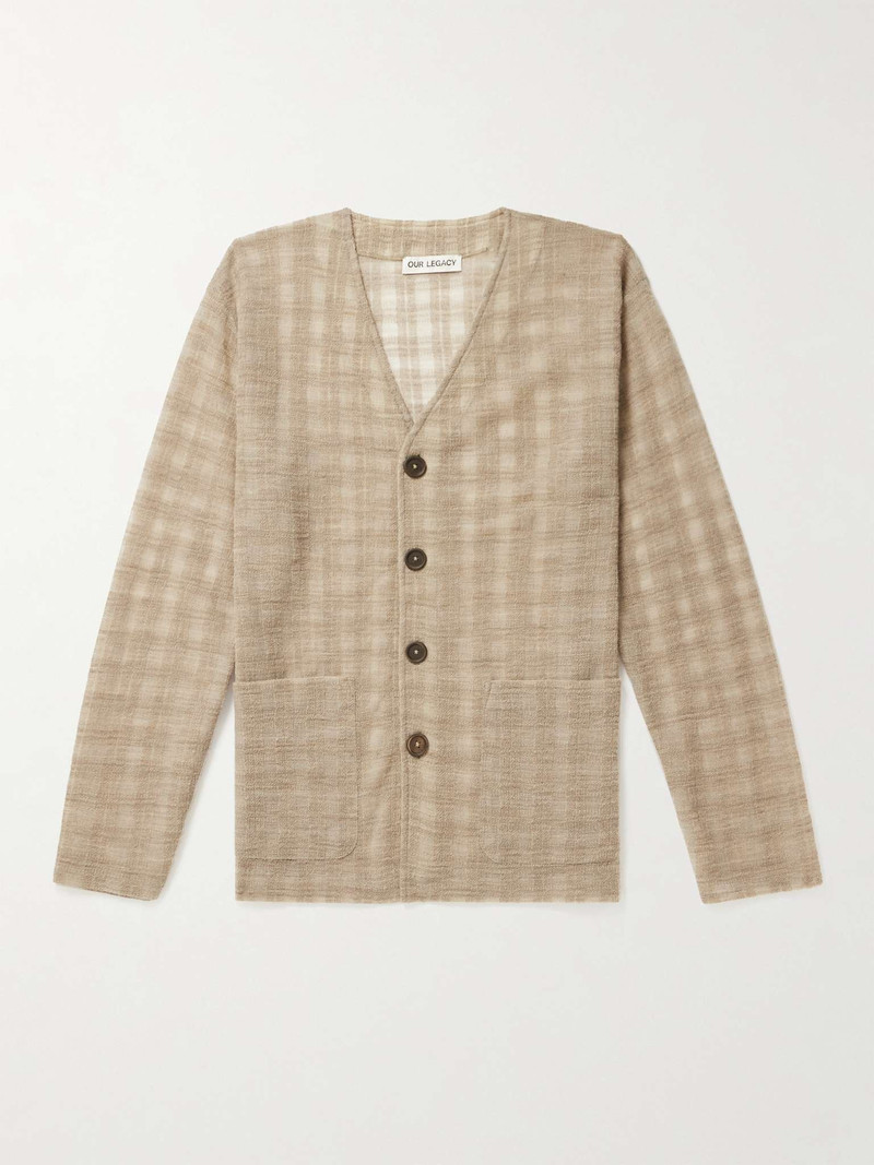 Checked Open-Knit Wool-Blend Cardigan 1