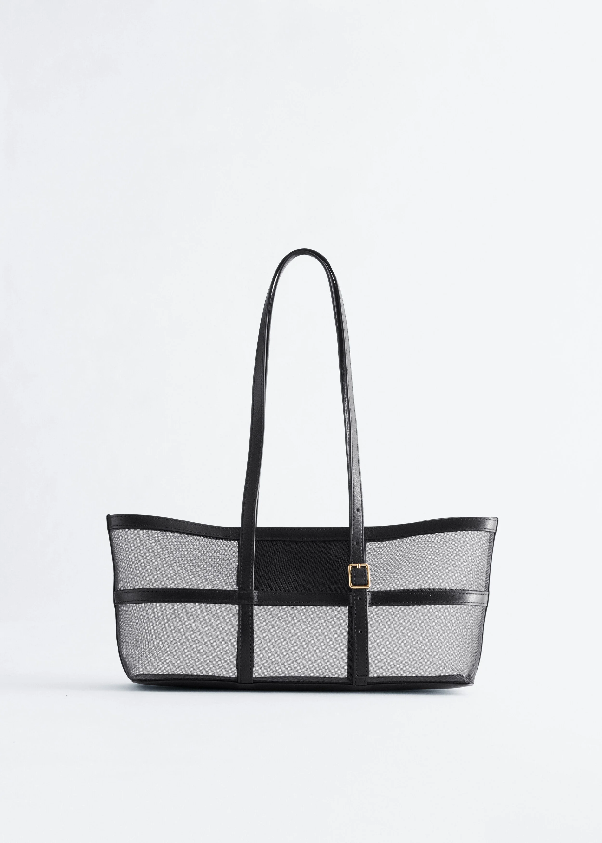 Leather-Trimmed Mesh Tote Bag - 1