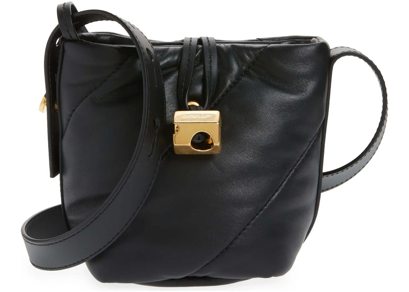 OFF-WHITE Nailed Quilted Leather Bucket Bag Black - 1