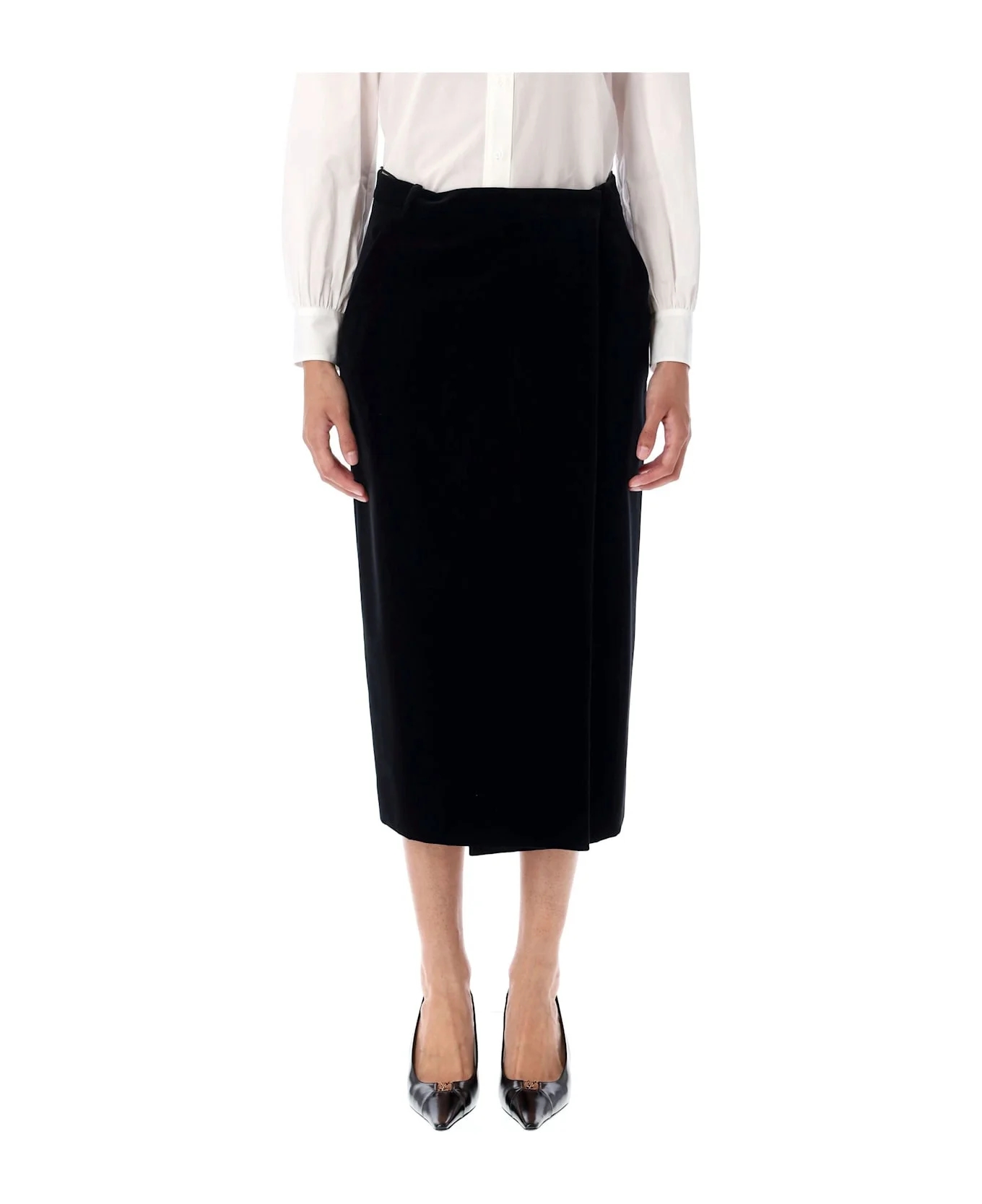 Cotton Velvet Midi Wrap Skirt - 1