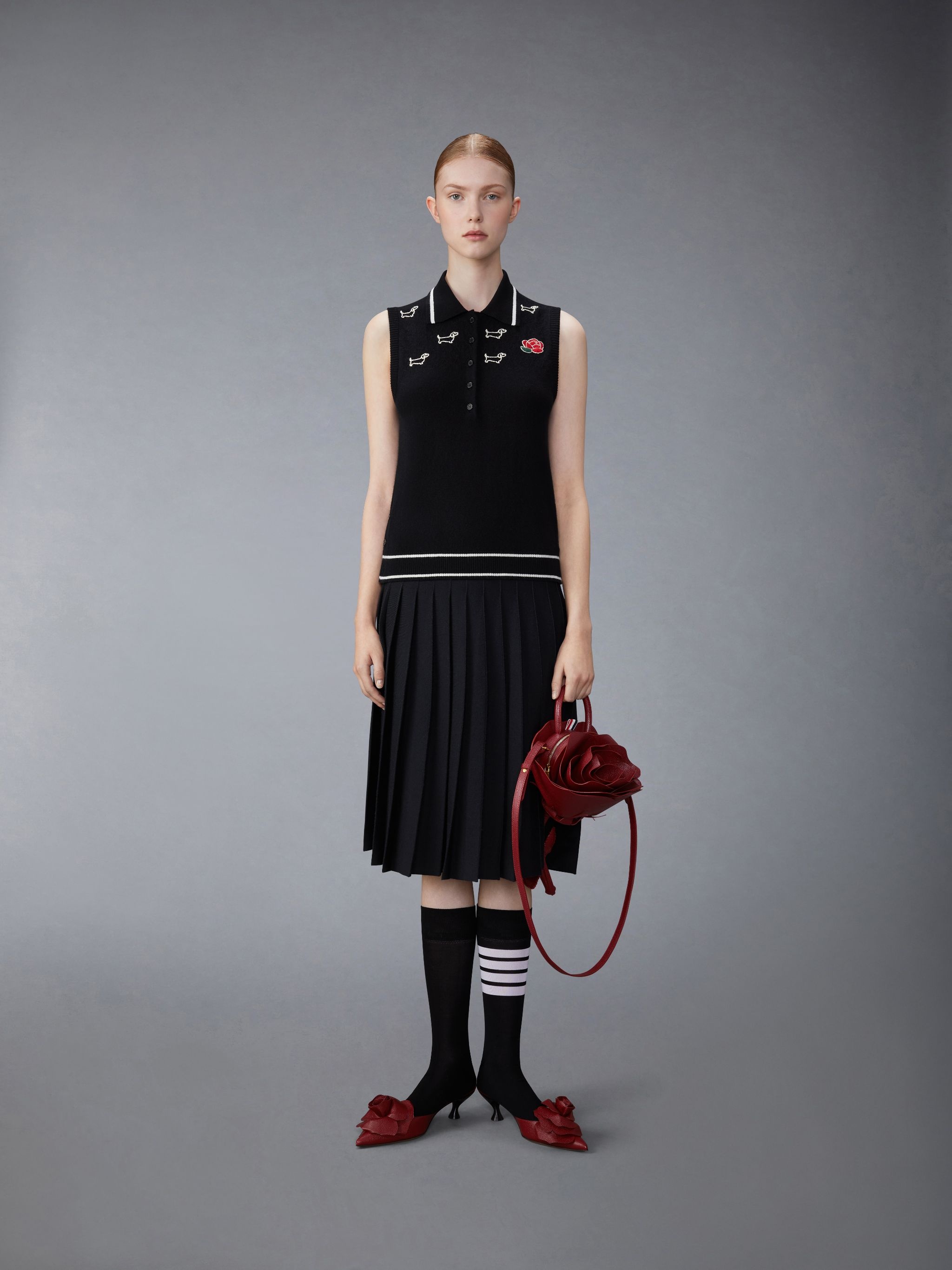 Merino Wool Pointelle Jersey Hector & Rose Sleeveless Polo - 4