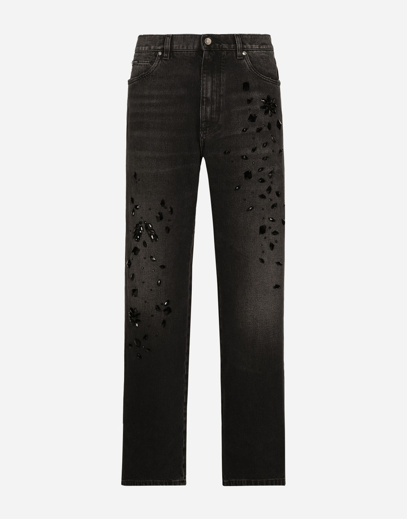 Oversize washed jeans with rhinestone embellishment 1
