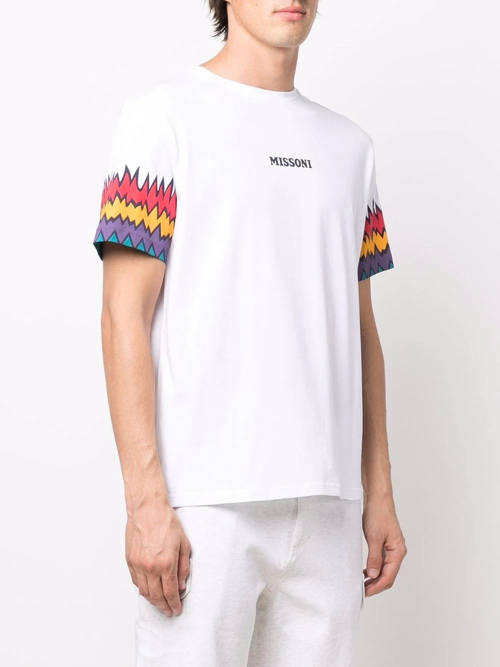 zigzag-trim logo print round neck T-shirt - 3